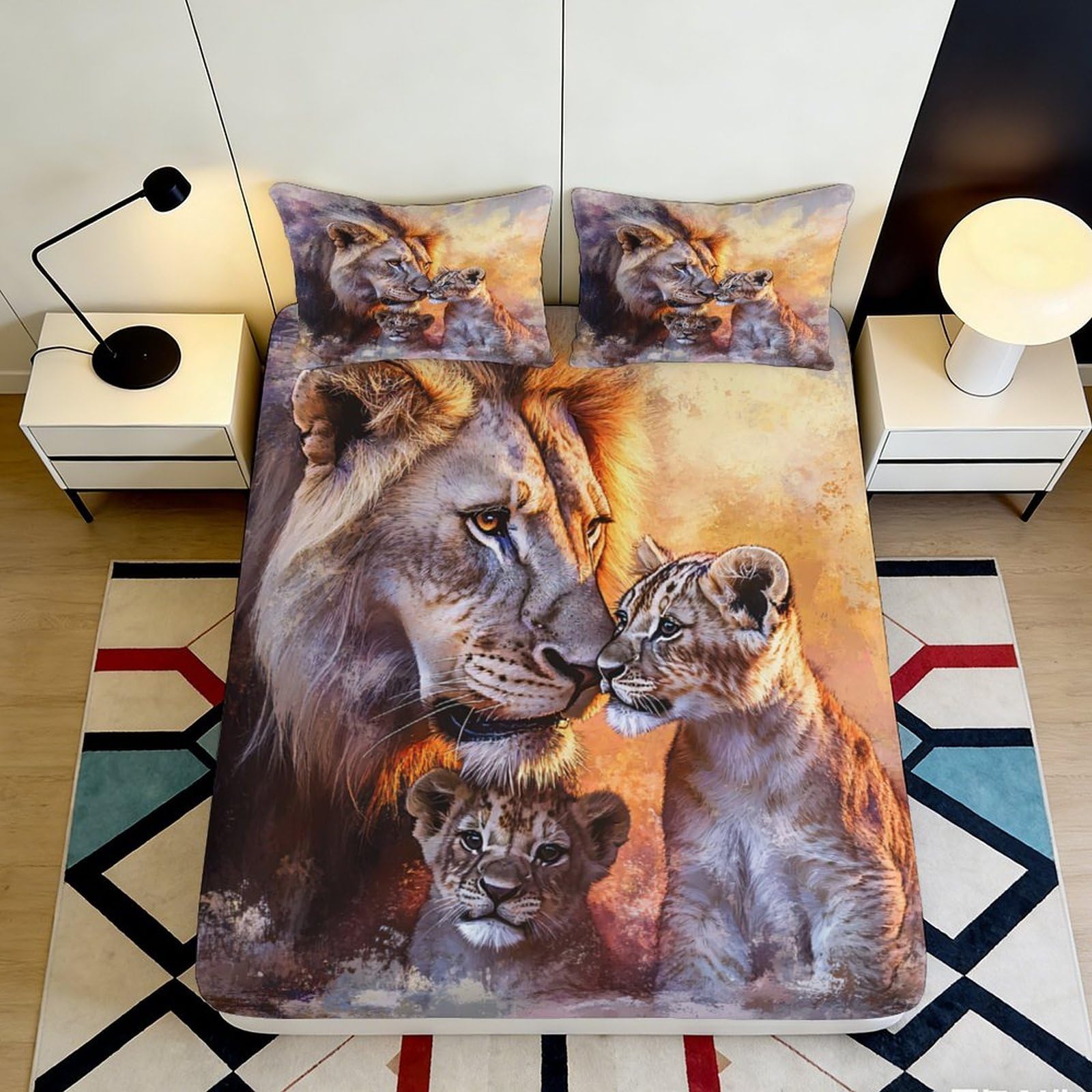 Jqzkxnhpbr Style-9 3D Printed Lion Family Fitted Sheet Microfiber Soft Breathable Wildlife Safari Bed Cover For Bedroom Dorm Decor 90X200x25cm