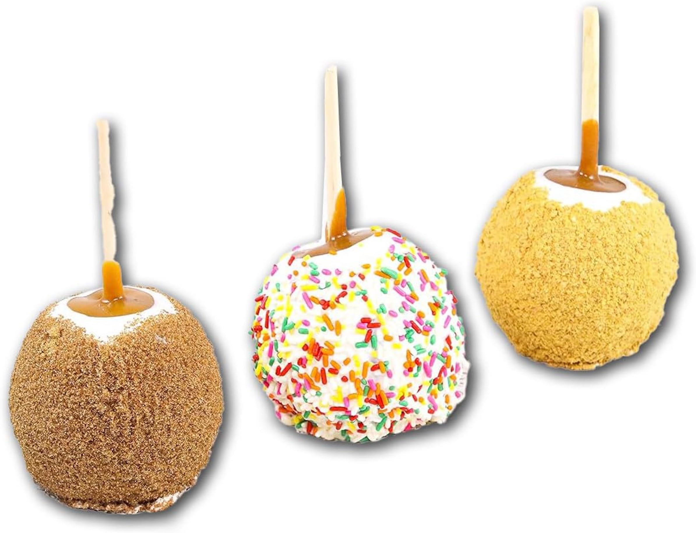 Caramel Apple 3 Pack - White Chocolate Dipped Caramel Granny Smith Apples in Cinnamon Sugar, Sprinkles & Graham Cracker | Tasty Gift | Handmade in Small Batches | Guaranteed to Arrive Fresh
