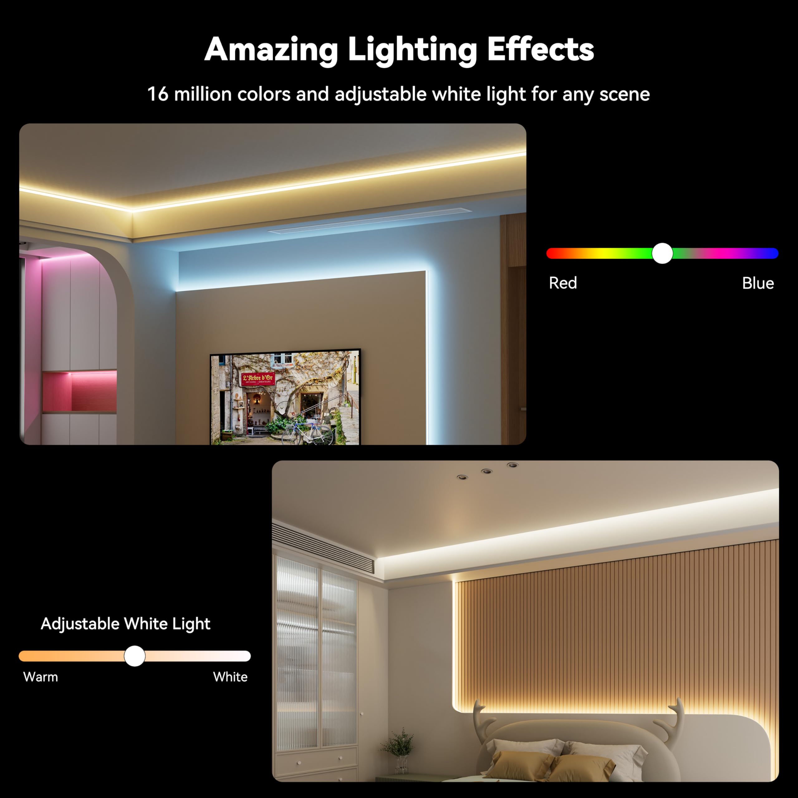MIWISE - Tira de luces LED RGB COB, que cambian de color, compatible con Alexa/Google, sincronización de música de 24 V, cinta LED flexible brillante para recámara, cocina, bar, debajo de armarios