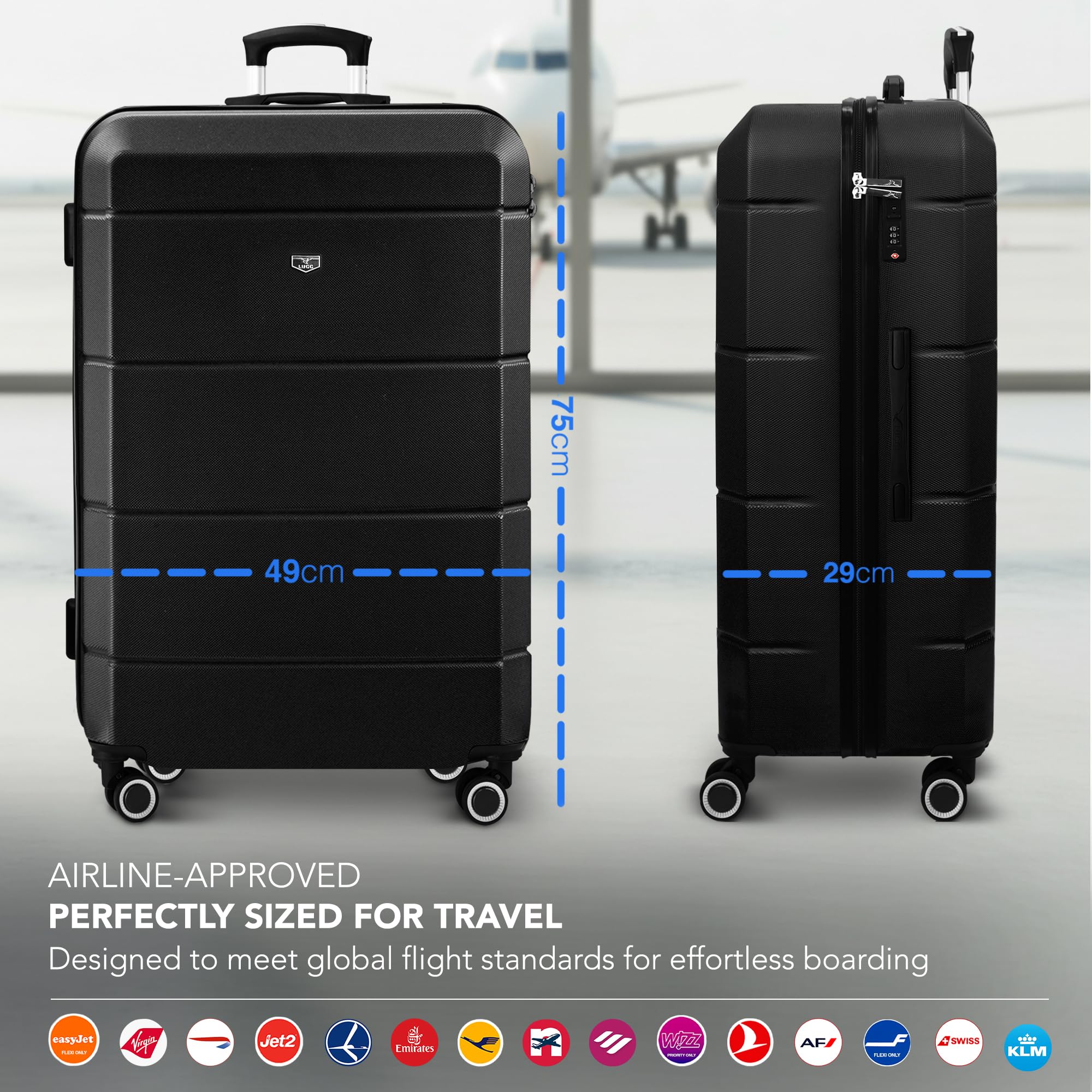 LUGG - Jetset 40cm Suitcase - 40x30x20cm- Ryanair Compatible - Underseat Size - Hard Shell ABS - Spinner & Removable Wheels - Lightweight Travel Luggage- Cream/Brown — view 276