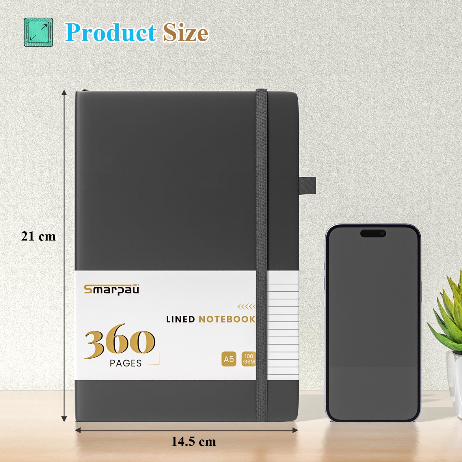 Smarpau Notebook A5 360 Pages, Lined Notebooks with Sticky Notes&Inner Pocket - Image 2