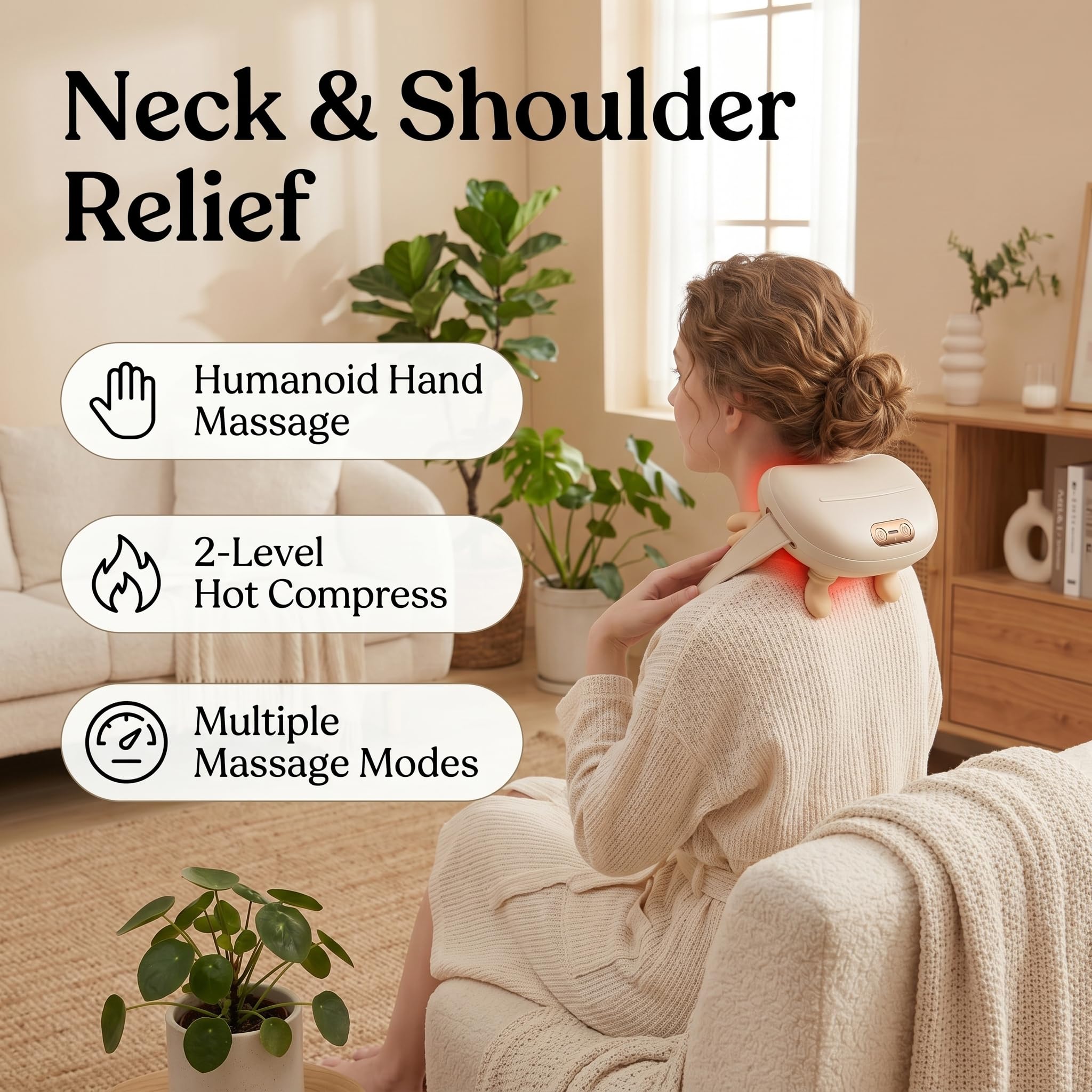 Masajeador Cervical, Recargable por USB Masajeador De Cuello Y Hombros, 3 Intensidades & 2 Niveles de Calor (40-45°C), Regalo para Hombre, Mujer, Uso inalámbrico