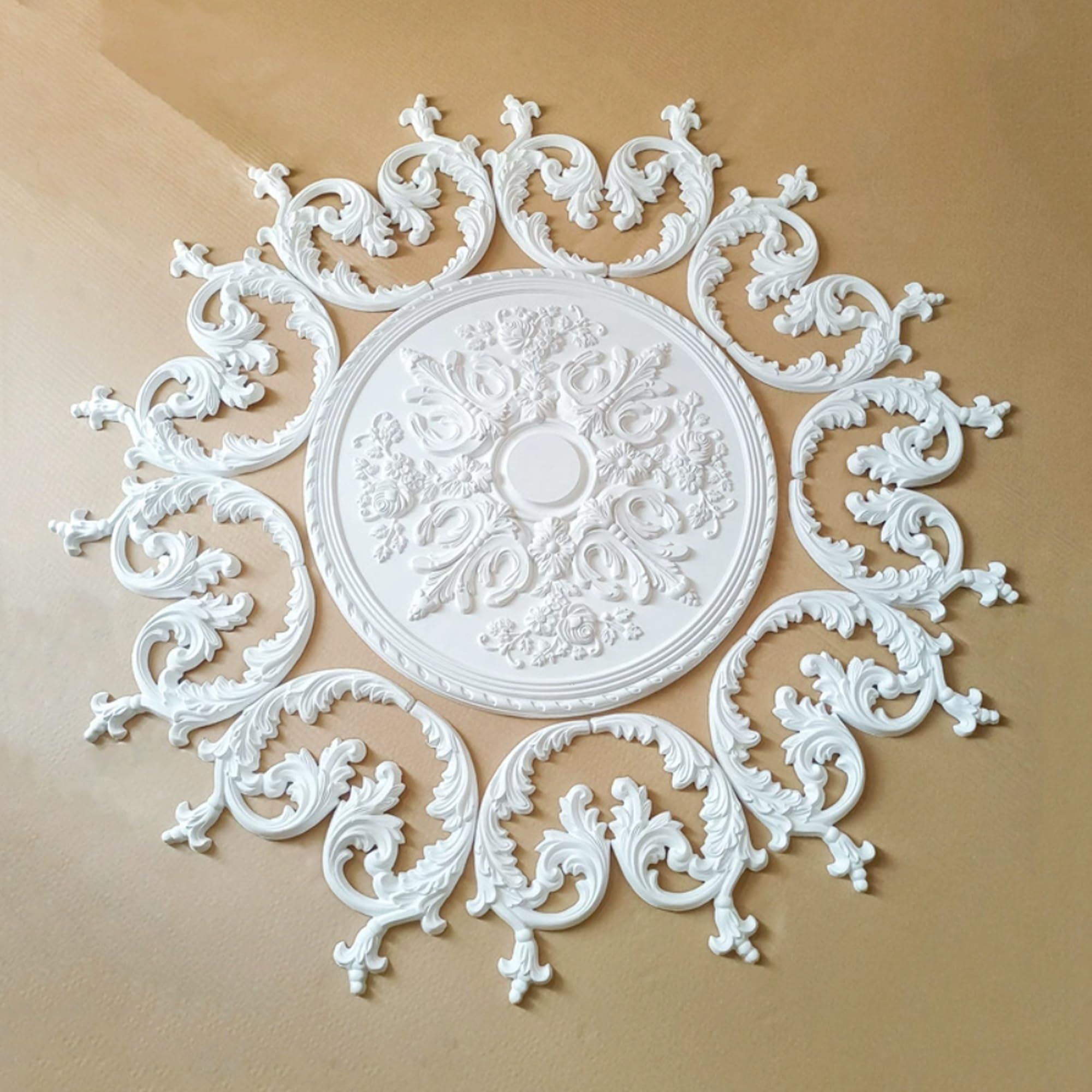 130cm Rosone Lampadario Soffitto Bianco Polistirolo Decorativo | Medaglione del Ventilatore Rotonda Moderno per Pareti Portalampada