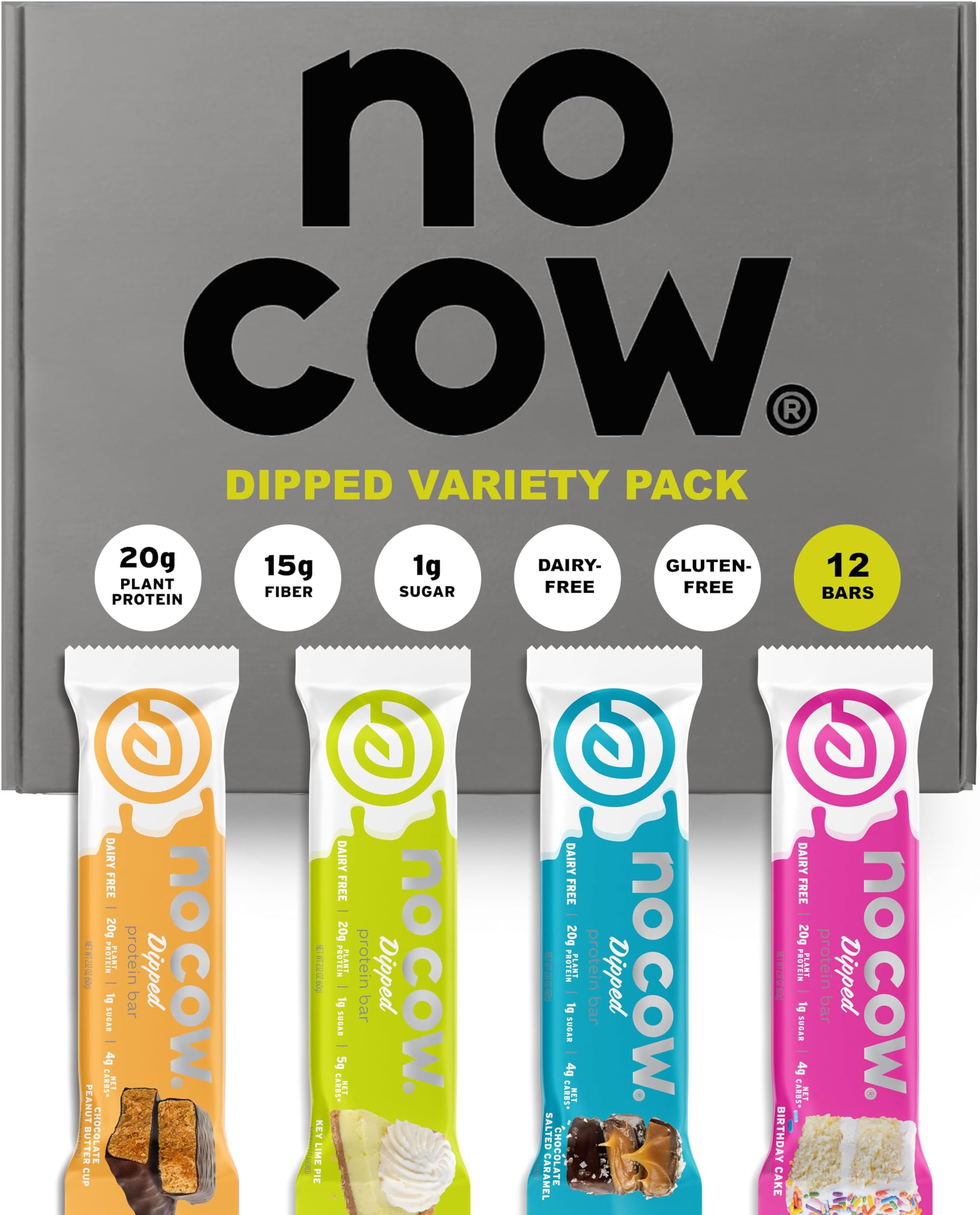 - High Protein Bars, Dipped Variety Pack - Healthy Snack, 20g Vegan Protein, High Fiber, Low Sugar, Keto Friendly, Dairy & Gluten Free (12 Count)