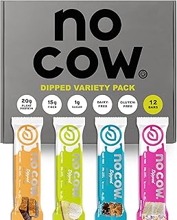 No Cow High Protein Bars, Dipped Variety Pack - Healthy Snack, 20g Vegan...