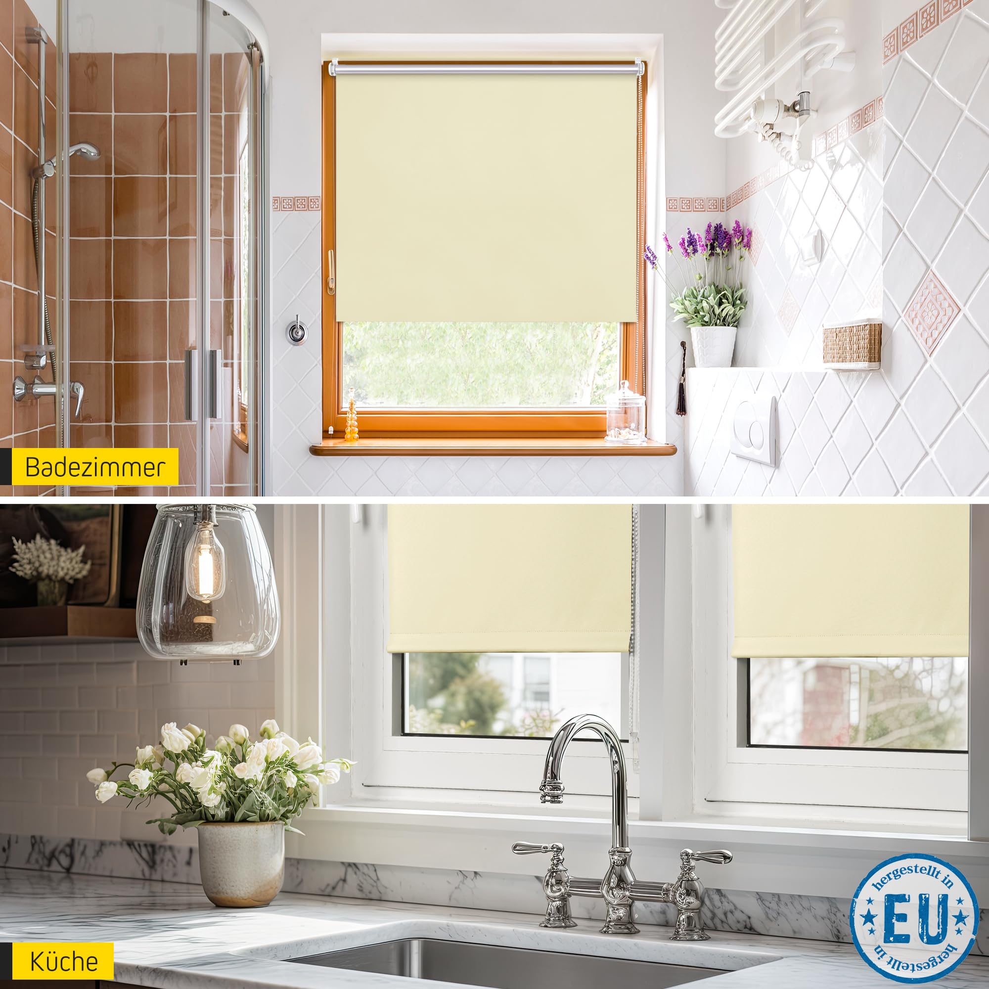 Jalousiescout Thermorollo ohne Bohren, Klemmfix Rollo mit Thermo-Beschichtung, Verdunkelungsrollo für Fenster und Türen, Sonnenschutz Sichtschutz, 110 x 230 cm (BxH), Creme