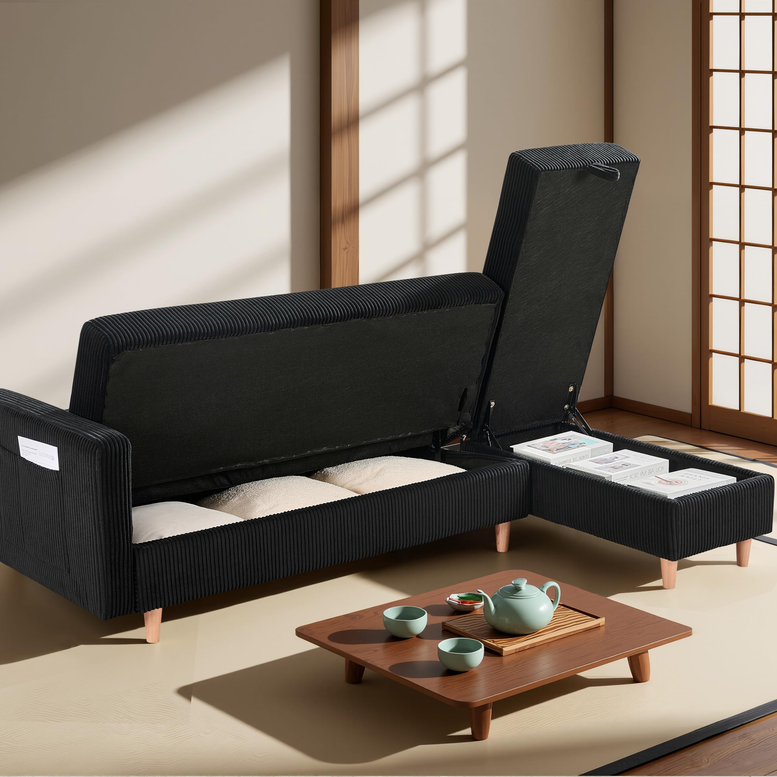 Amazon｜ソファ ソファーベッド 3人掛け カウチソファ オットマン付き