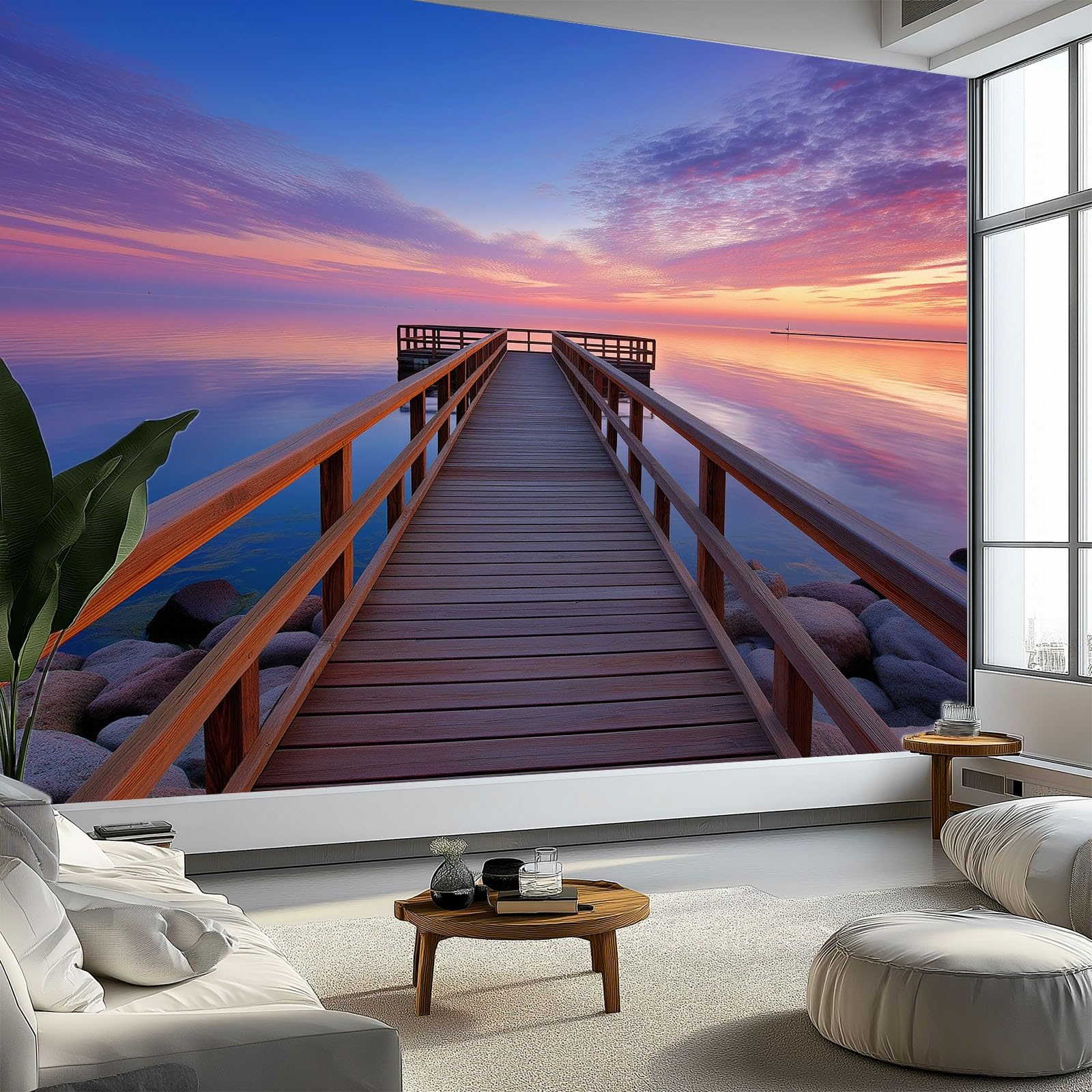 Tapeta ścienna 3D terapeutyczna sceneria, wielokolorowa włóknina mural molo zachód słońca 250 x 175 cm tapeta dekoracja domu do mebli sypialni salonu łazienki kuchni