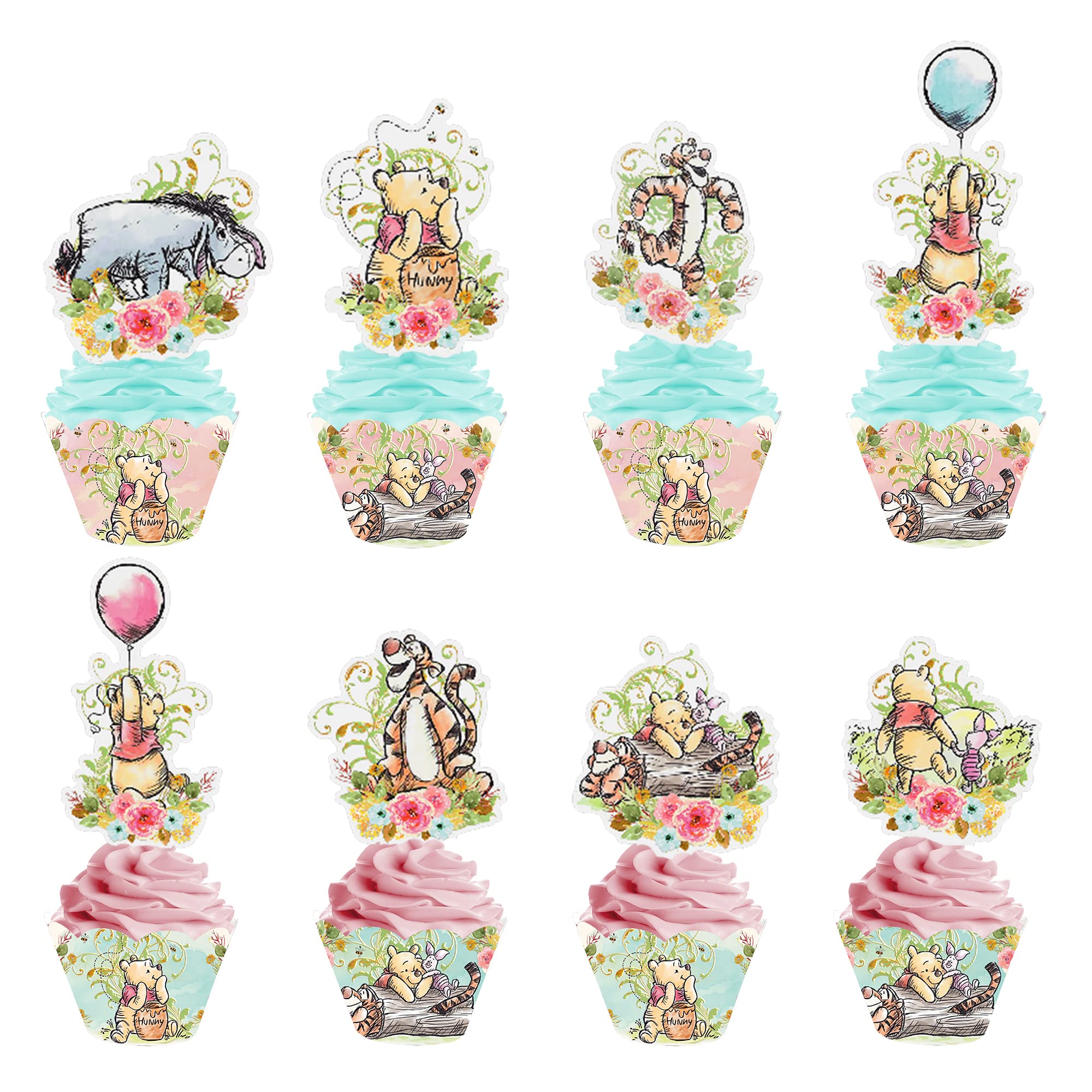 Buy Vintage Winnie Cupcake Toppers and Wrappers 48 Pcs The Pooh Baby Shower Decorations Birthday