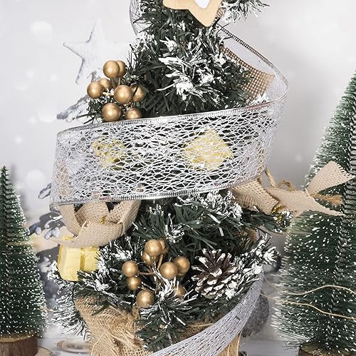 Miniatura 4 de Cinta de malla plateada con brillantina, cinta de borde con alambre de Navidad para decoración del hogar y árbol de Navidad, 2.5 pulgadas x 10 yardas