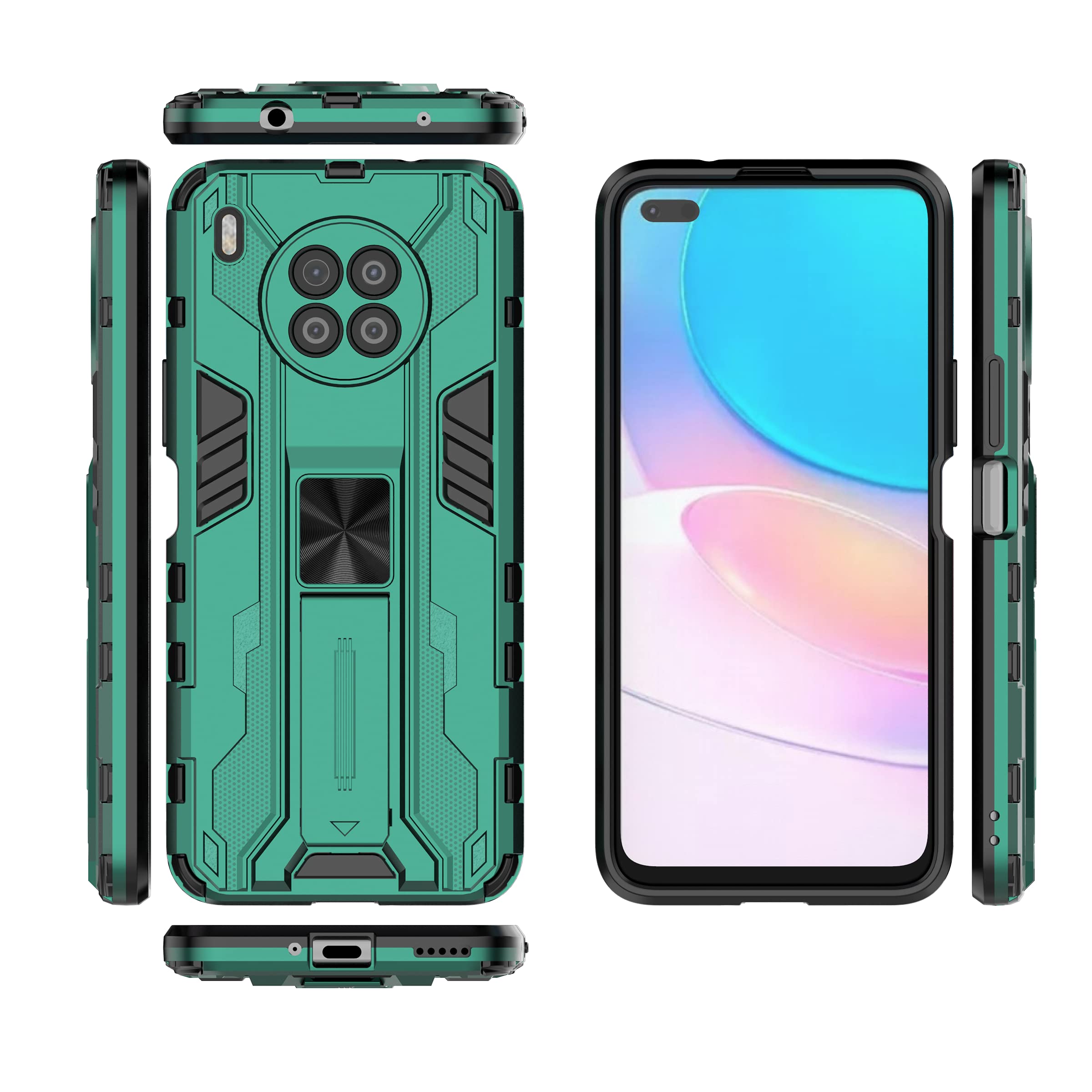 Compatible with Huawei nova 8i Case,Built-in Magnetic Car Kickstand Shockproof Case Compatible with Honor 50 Lite Case 2 in 1 Protective Cover Green