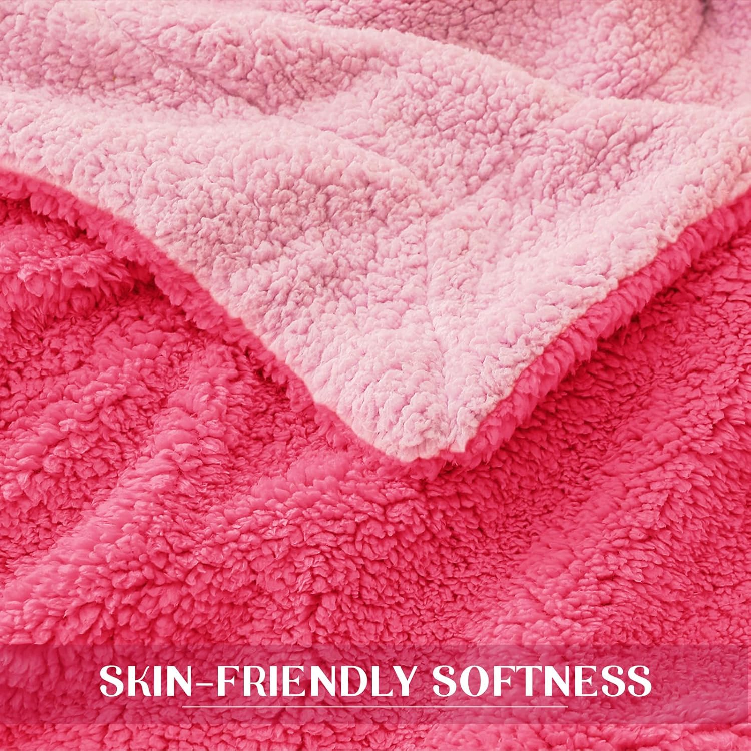 Exclusivo Mezcla Reversible Twin Size Sherpa Blanket, Thick and Warm Fleece Blankets for Winter, Soft Plush Fluffy for Bed, 60x80 Inches, Hot Pink/Light Pink - Image 7