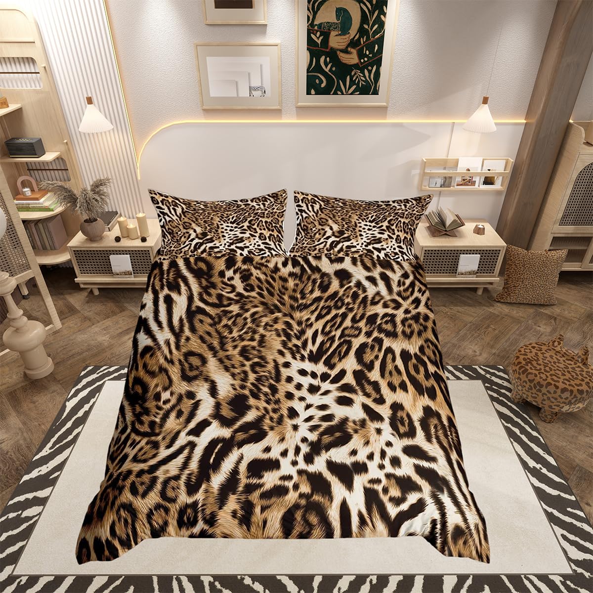 Loussiesd Leopard Duvet Cover Cheetah Bedding Set for Kids Boys Girls Wild Animal Comforter Cover Leopard Fur Duvet Cover Super King