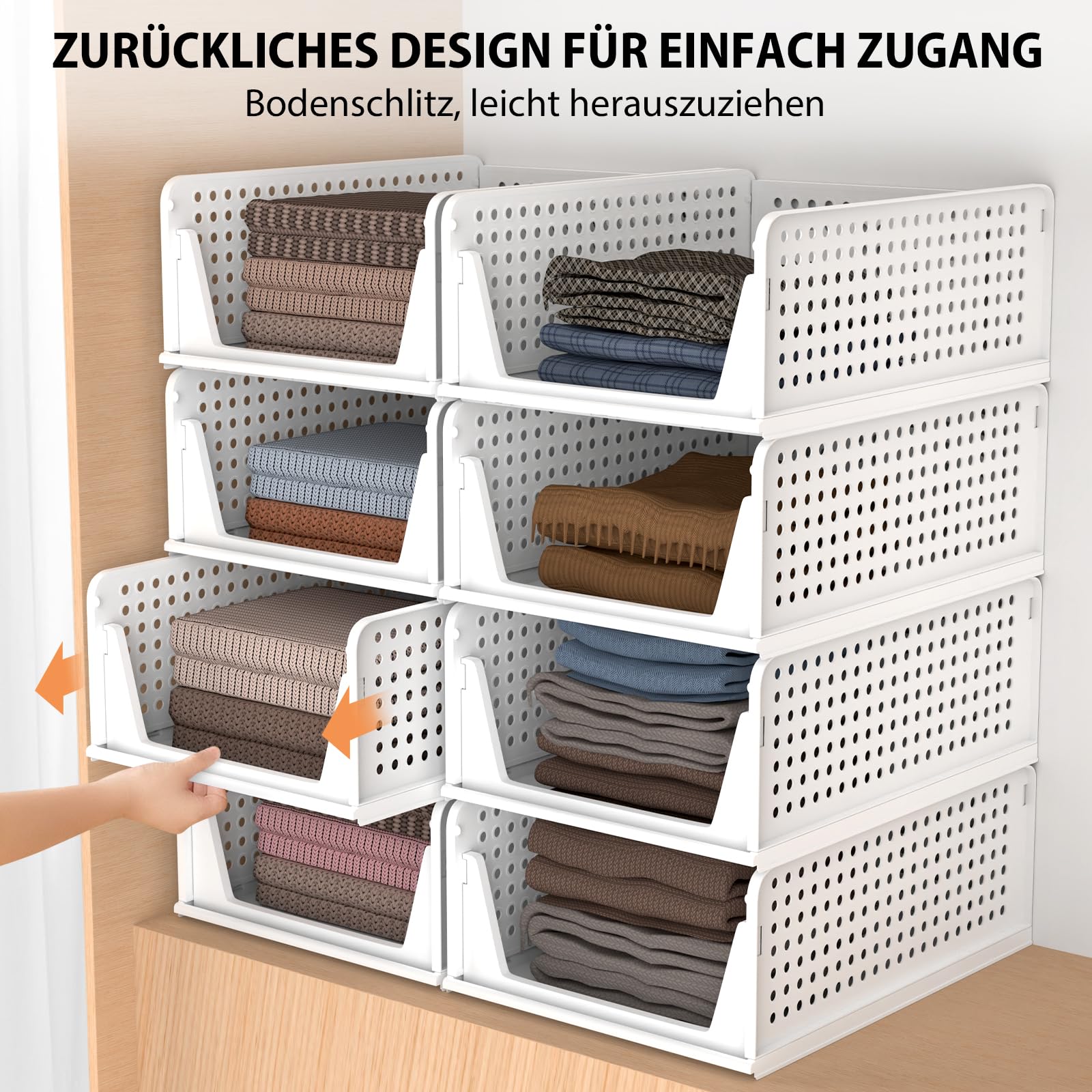Organizador de armario – 4 cajones de plástico apilables, estantes plegables para ropa, dormitorio, armario y hogar