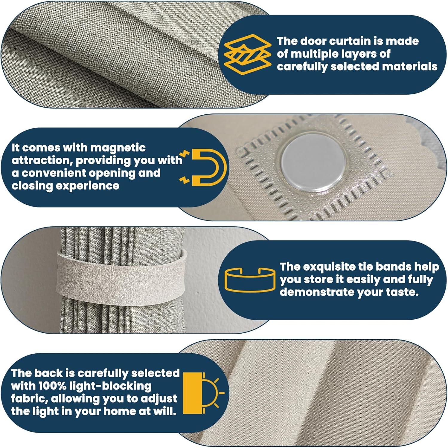 AJAZZ 100% Blackout Accordion Door Invisible Folding Doors Interior Magnetic Door Curtain for Bedroom Living Room Kitchen Doors Curtains Sets Included Tracks (1Panel, 53W x 79 L, Grey)