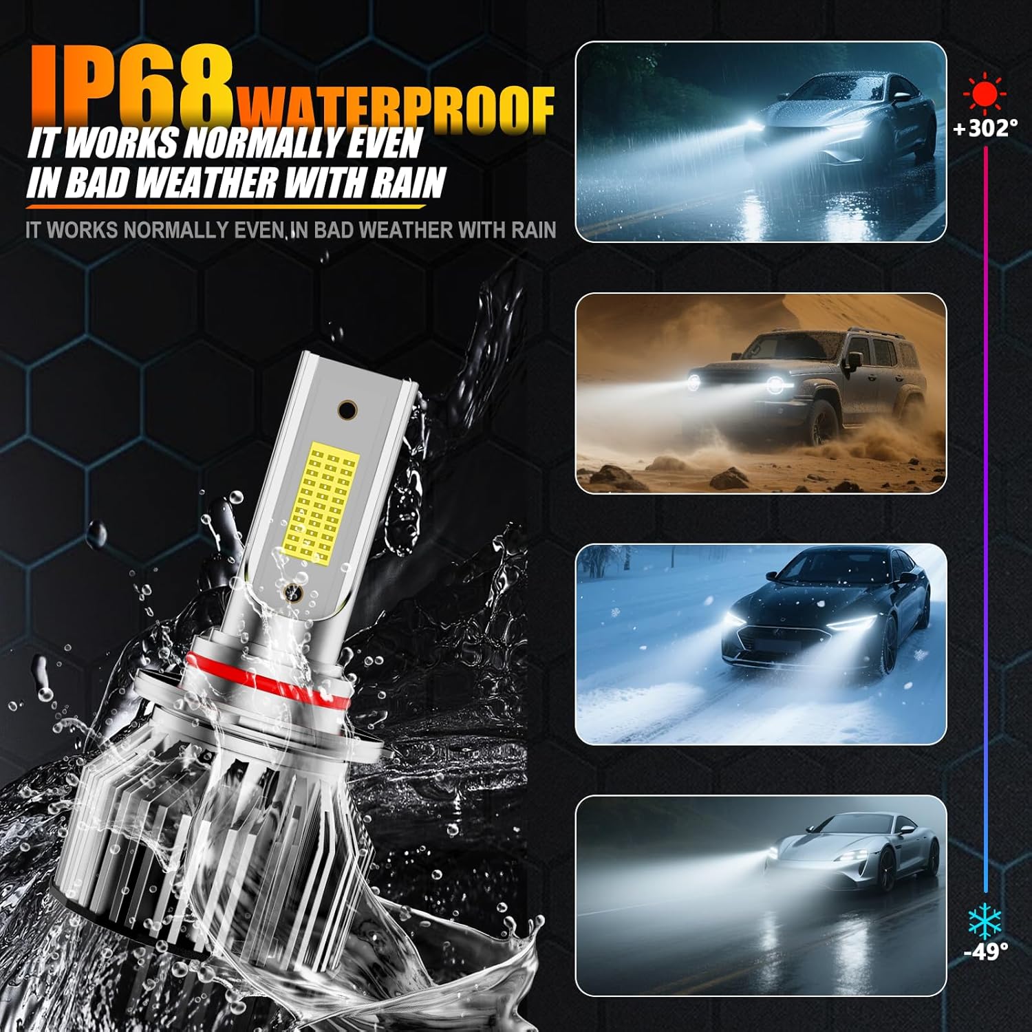 Car Light Bulbs Set Fit For 2009-2014 Acura TSX High Low Beam Fog Light Bulbs,Plug-n-Play 700% brightness 50,000-hour long durability 35000LM 6500K Light Bulb,IP68 6-Pack