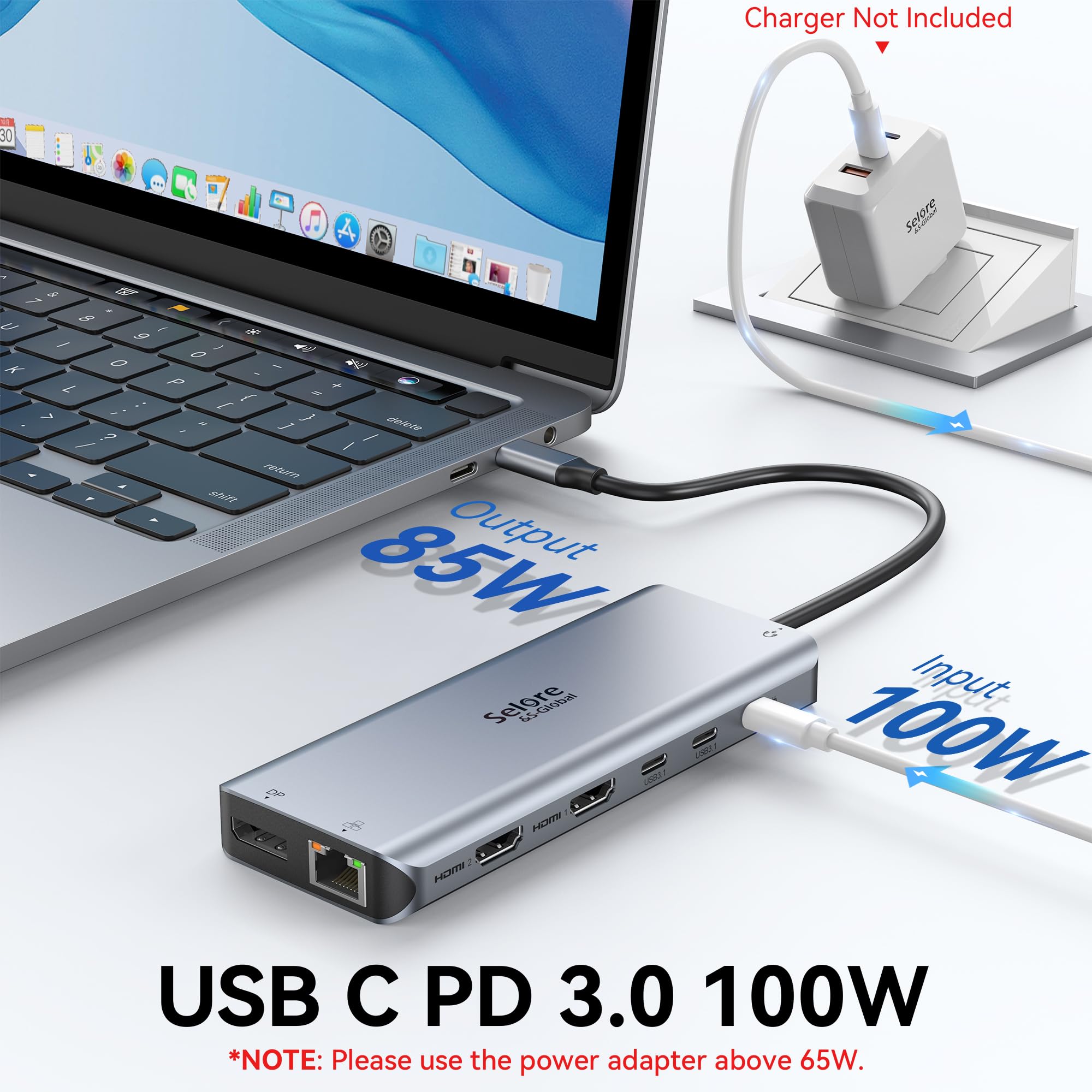 Stations d'accueil USB C Double Moniteur Docking Station, 13 en 1 Dock USB C Dual HDMI, HUB Macbook Pro, DisplayPort, USB 3.2 Gen 2, PD 100W, RJ45, Audio, HUB USB C 2HDMI pour HP Dell PC Portable