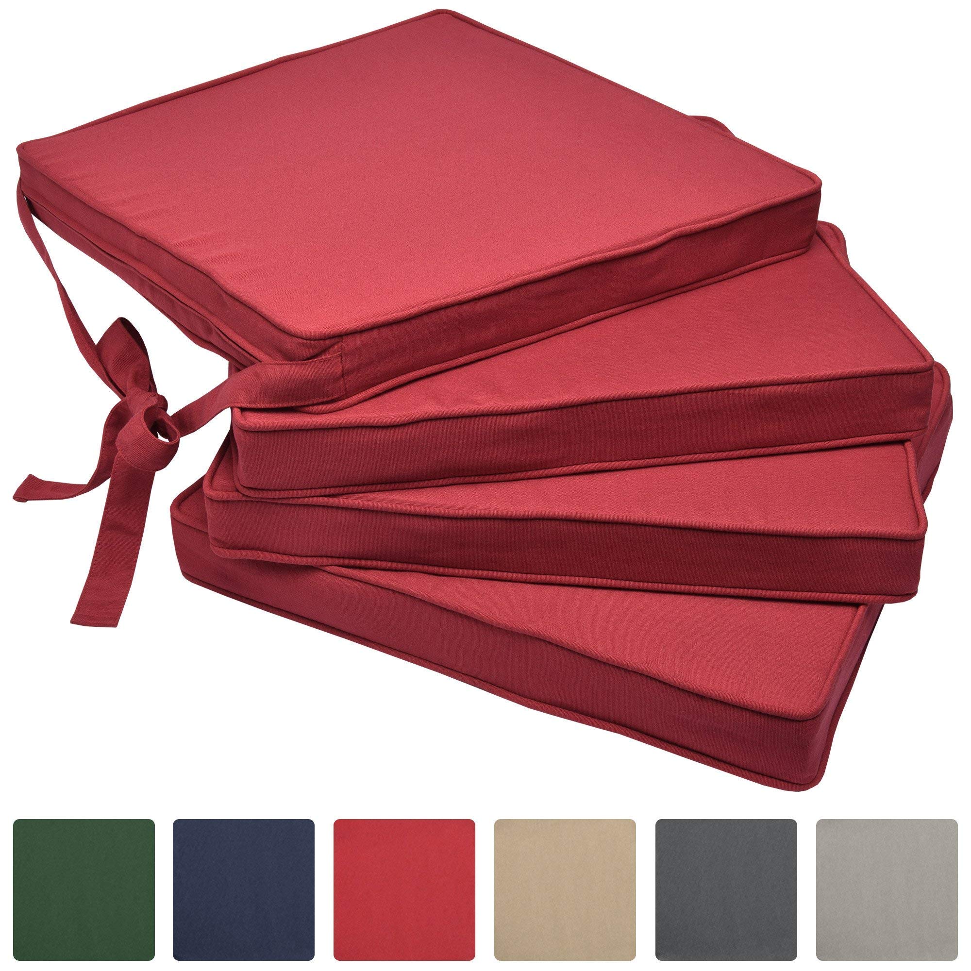 Beautissu Stuhlkissen 4er Set Stuhlpolster mit Bändern für Stühle | 45x40cm Rot Sitzkissen Sitzpolster mit Befestigungsbändern Sitzauflage Polsterauflage rutschfest Stuhlauflage Kissen Loft SK