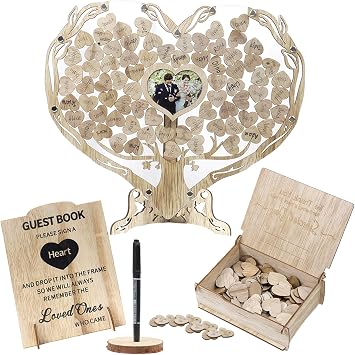 FORBFAN Wedding Guest Book Alternative, Wooden Heart Drop Box Guestbook with Photo Frame, Sign in Book Wedding Reception