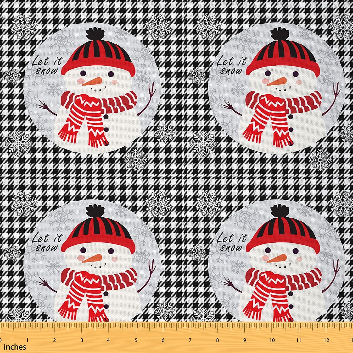 Snowman Fabric by The Yard 1 Yard (L92*W150cm) Kids Christmas Snowflake Waterproof Outdoor Fabric for Sofa Couch Xmas Buffalo Check Upholstery Fabric for Chairs Winter DIY Reupholstery Fabric