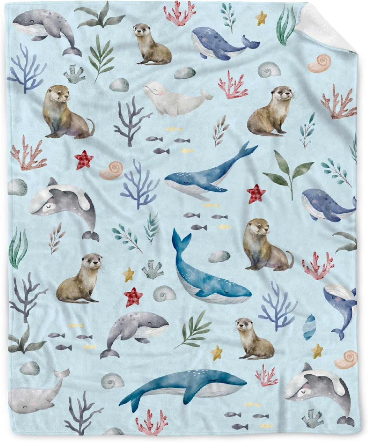Ocean Blanket Otter Gifts Super Soft Warm Flannel Fleece Throw Blankets Whale Blanket for Couch Bedroom Sea Otter Blanket 50"x60"