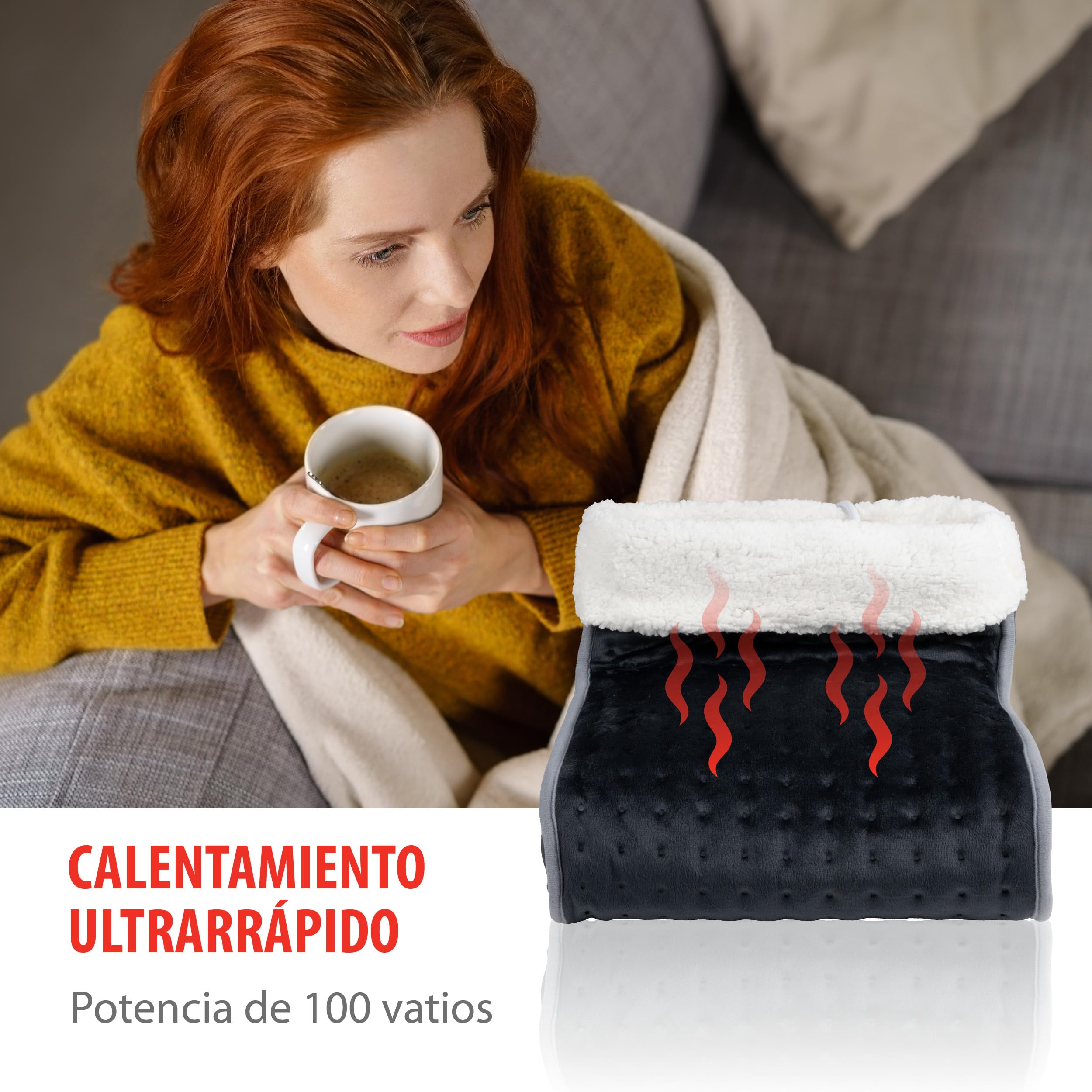 alpina Calentador de Pies Eléctrico - Calentador de Pies para el Cuidado de Los Pies - Cojin Caliuenta Pies - Calentador de Pies Lavable - 3 Niveles de Calor - Gris