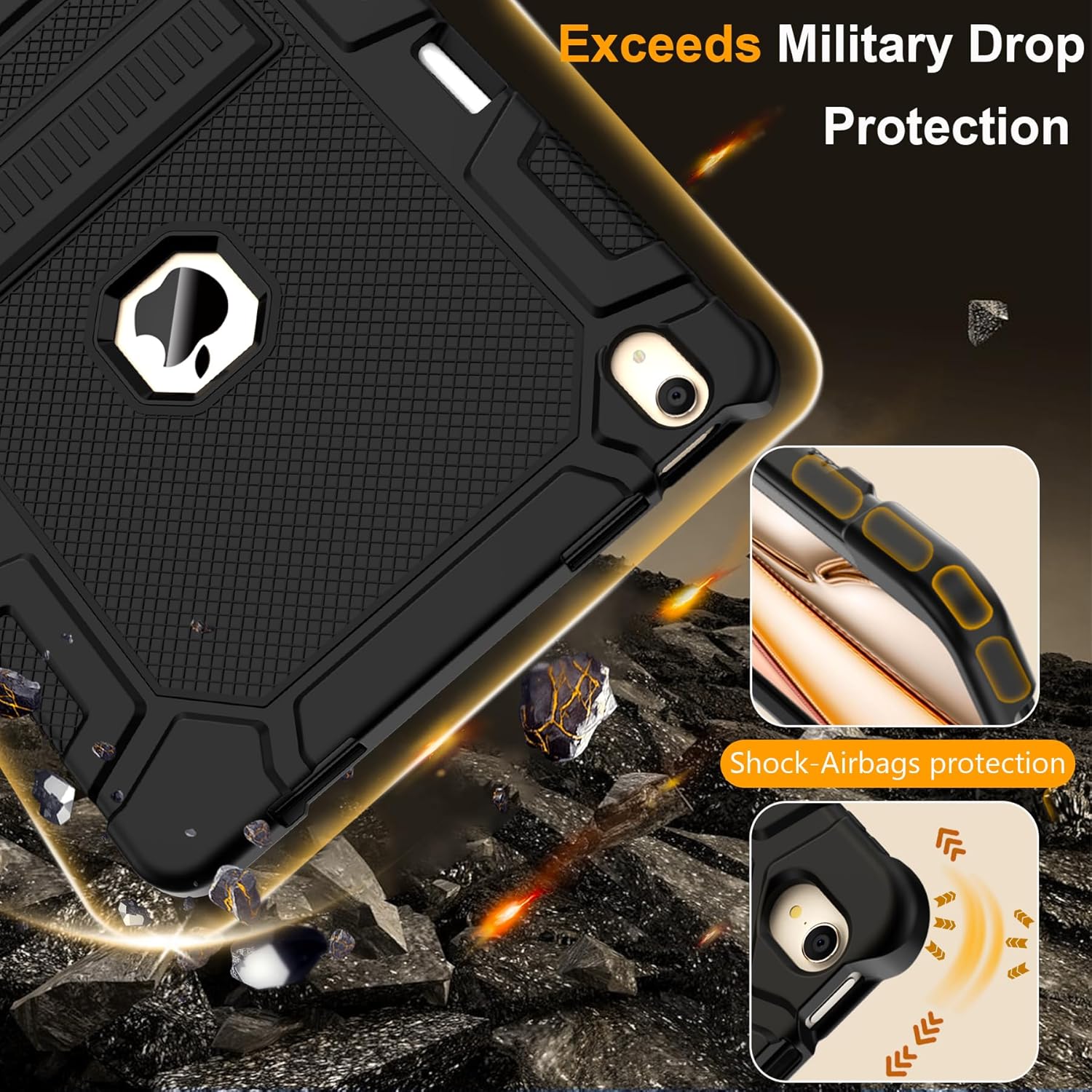 Rantice iPad Air 13 inch Case, Hybrid Shockproof Rugged Drop Protective Case with Kickstand & Pencil Holder for iPad Air 13 inch M2 (2024), Black - Image 4