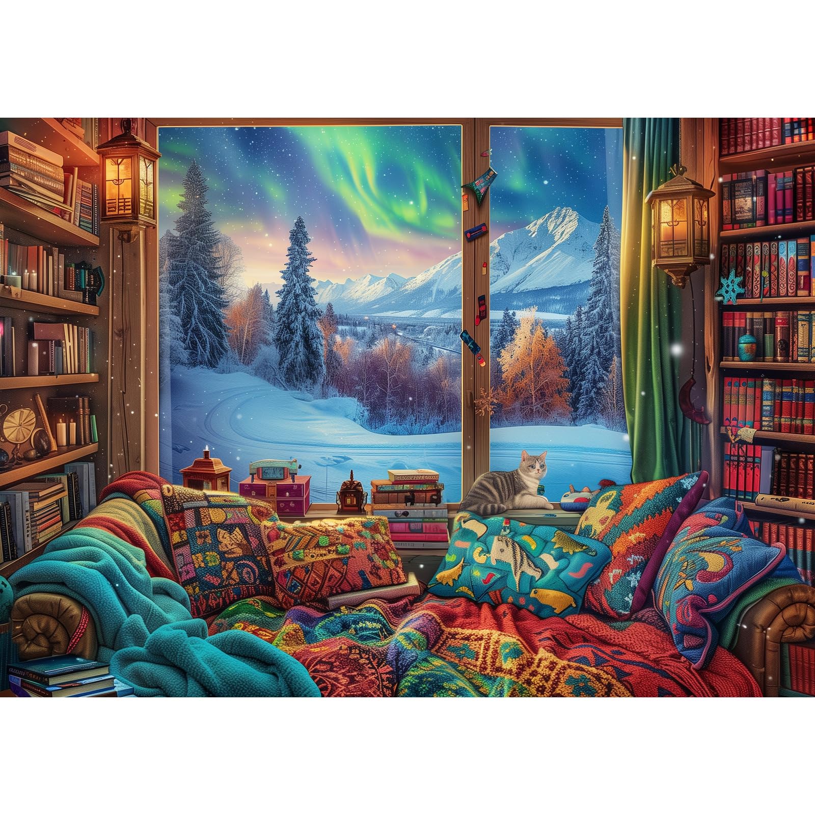 MISITU 1000 Pieces Jigsaw Puzzles for Adults Winter Reading Books 1000-Pieces Puzzles Snow Cats Art Jigsaw Puzzles Impossible Hard Difficult Challenging Jigsaw Puzzle for Adults 28 x 20 inch