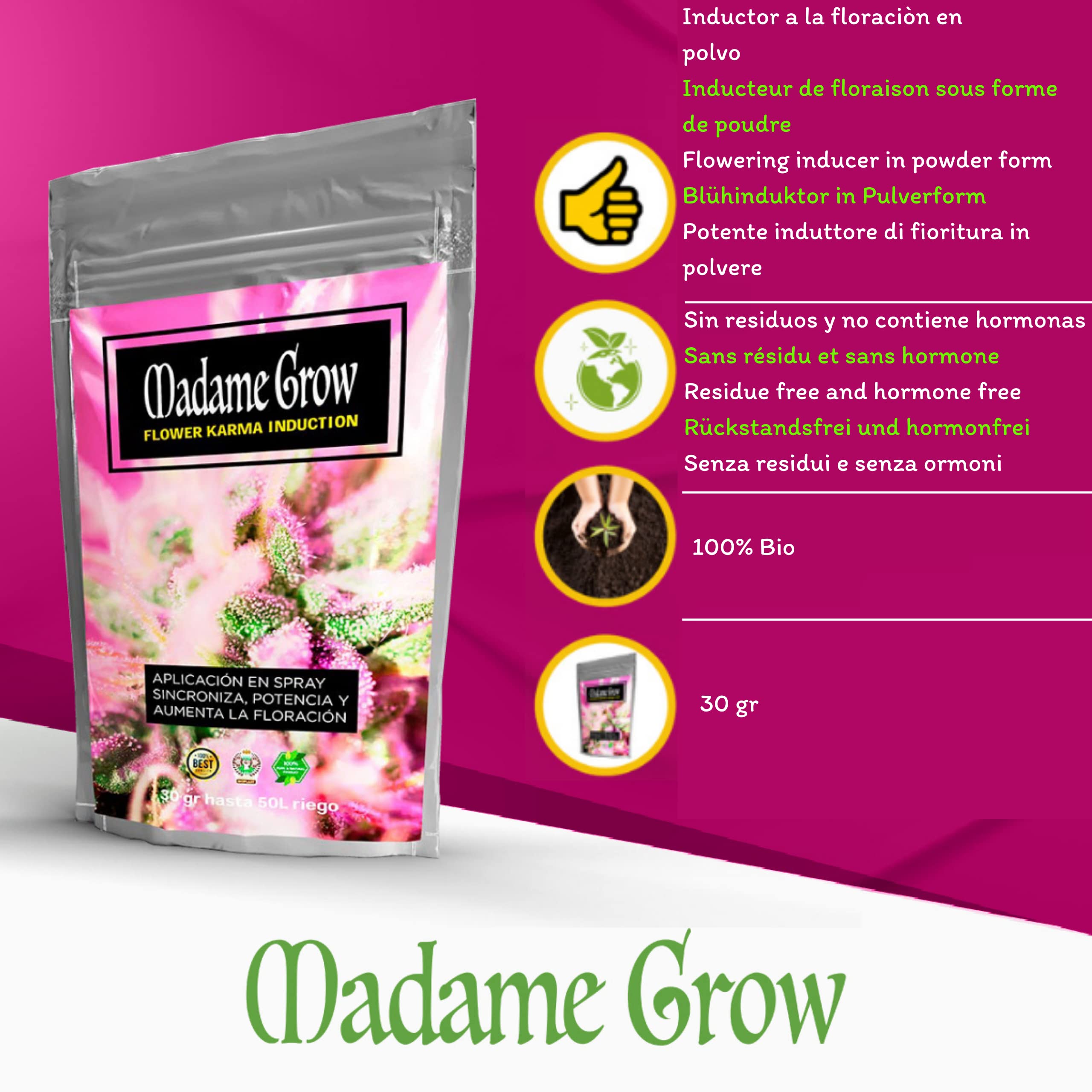 MADAME GROW - Nawóz do roślin - Nawóz do roślin - Thrichodermas, Kwitnienie i Aminokwasy - PACK MICO FLOWER - (100 + 50 + 30 gr)