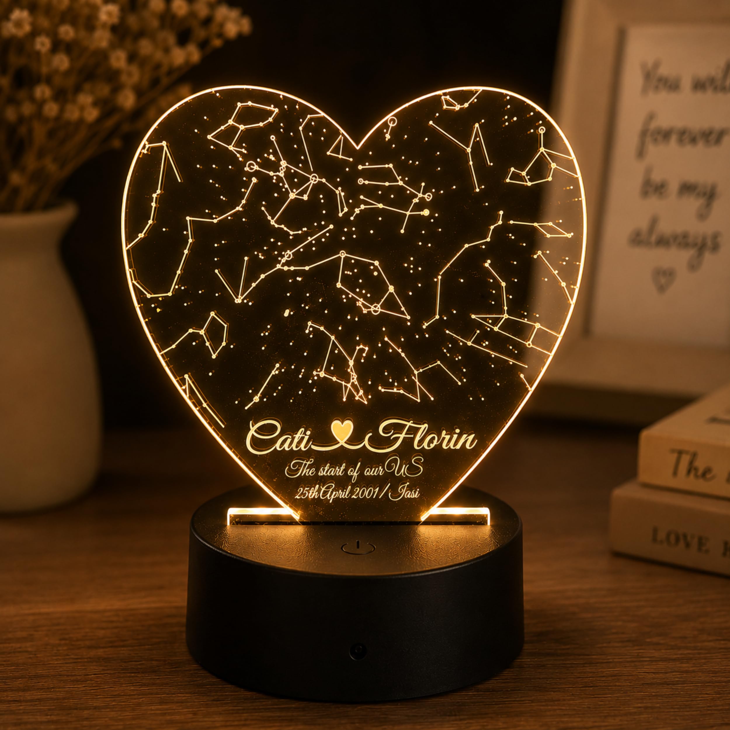 Personalised Star Map Night Light - Custom Constellation Heart Lamp by Date & Location, Wedding Gift, Wedding Gifts, Anniversary Wedding Valentine's Gift for Her Him Couples