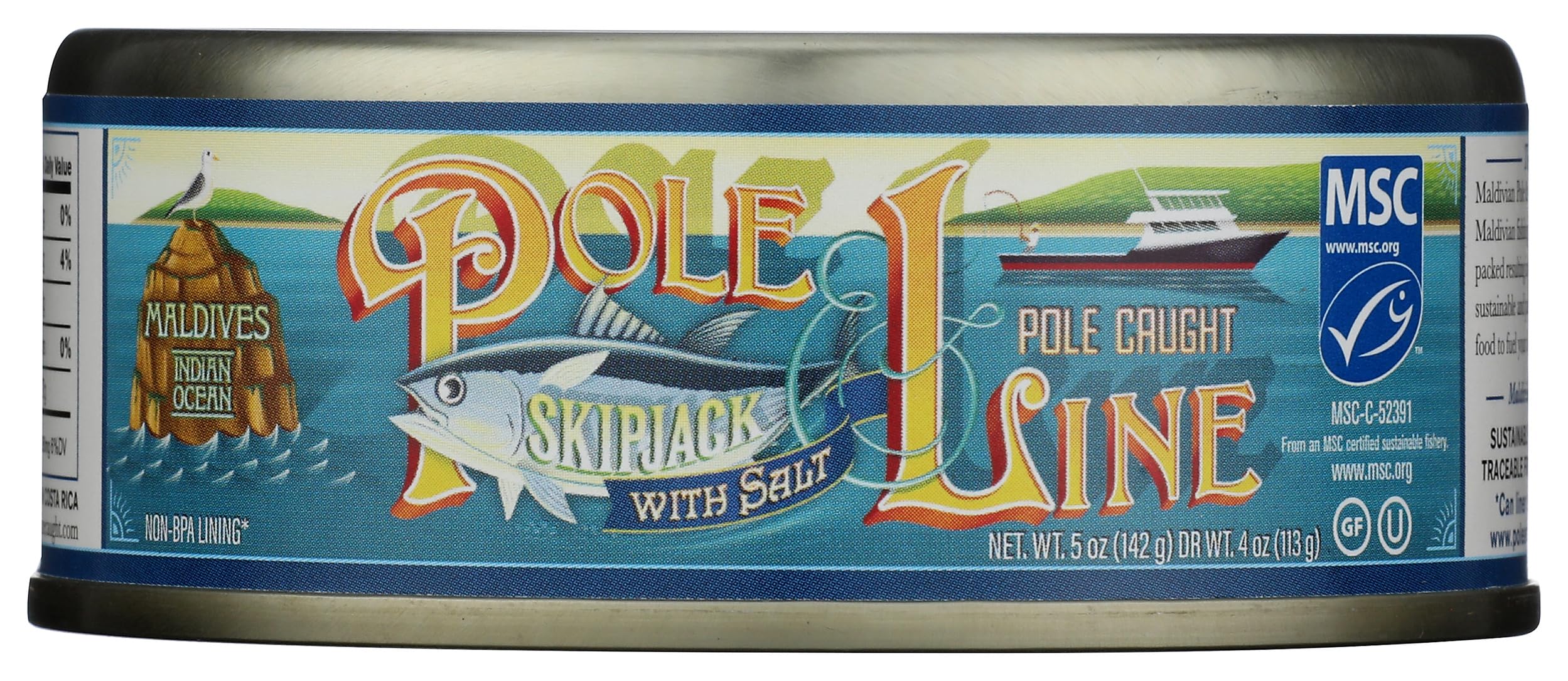POLE AND LINE Skipjack Tuna in Water, 5 OZ