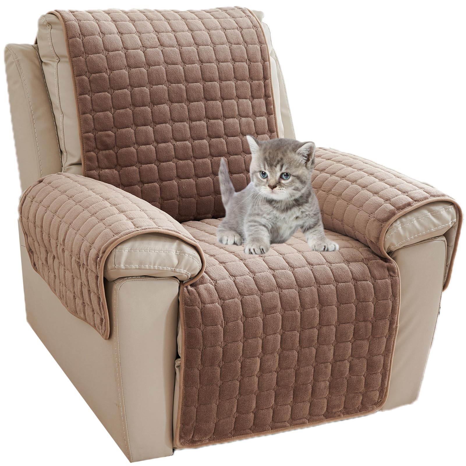 Funda de Reposabrazos de Sofá de Felpa Cuadrada de Invierno para 1 2 O 3 Plazas Funda para Sillón Reclinable Protector Antideslizante para Muebles para Mascotas (Caqui 167 X 190 Cm)