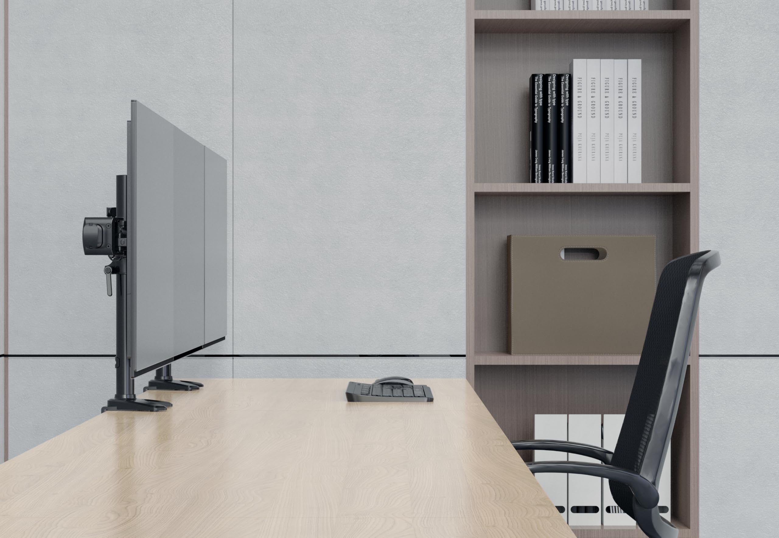 HFTEK - Support pour 3 moniteurs de 15 à 27" - Support pour écran TV - Support pour moniteur - Support écran 3 moniteurs - Hauteur réglable - VESA 75/100 - MS323C-N - Modulable individuellement