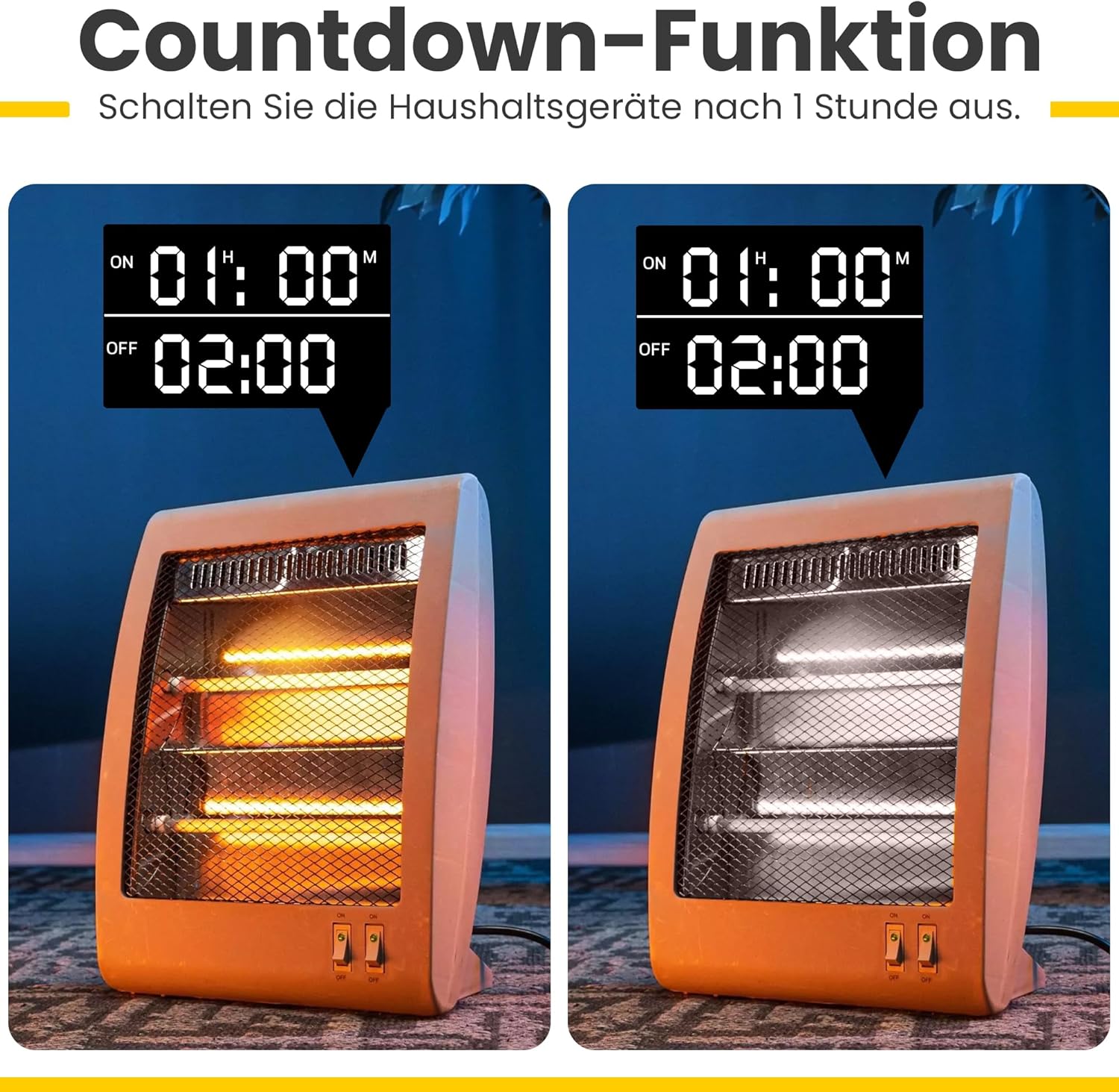 Countdown function example with a heater turning off