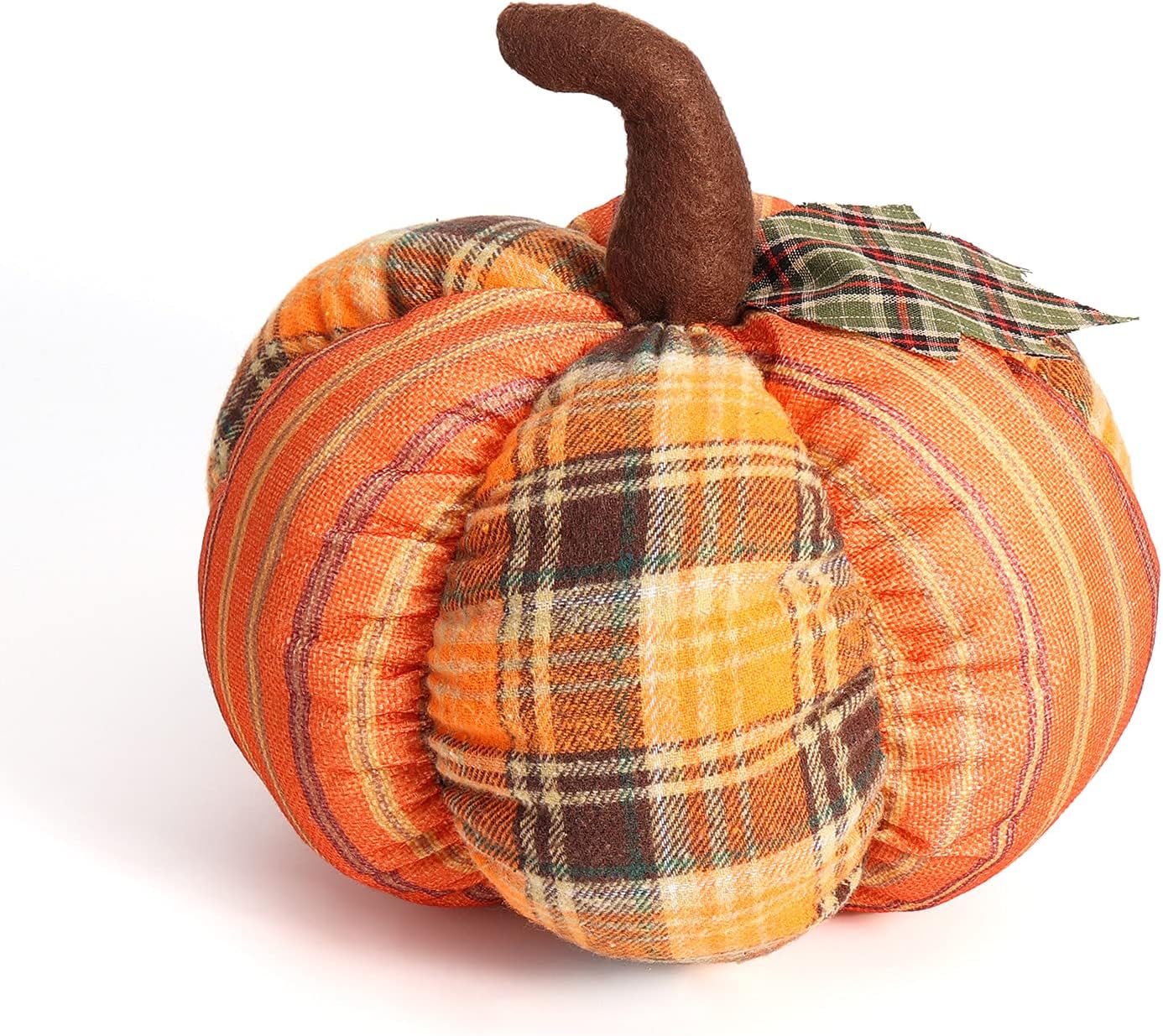 DomeStar Artificial Pumpkin Decoration，10 Inches Large Fake Pumpkin Fabric Plaid Stuffed Pumpkin Buffalo Check Pumpkin Fall Centerpieces for Table Farmhouse Fall Harvest Wedding Halloween Thanksgiving