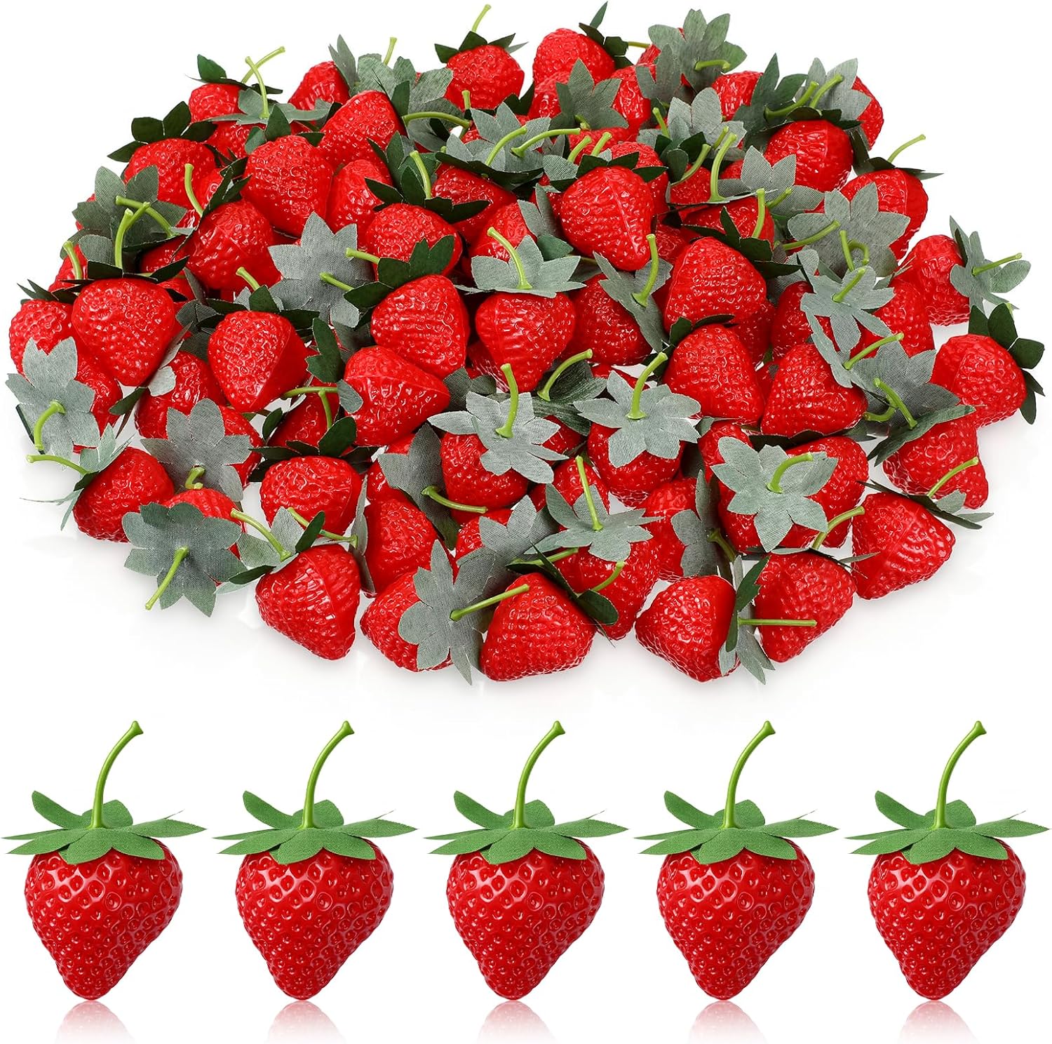 120 Pieces Fake Plastic Strawberries Artificial Strawberries Faux Realistic Strawberry Decor Lifelike Fruit for Home Kitchen Festival Party Photography Cake Decoration