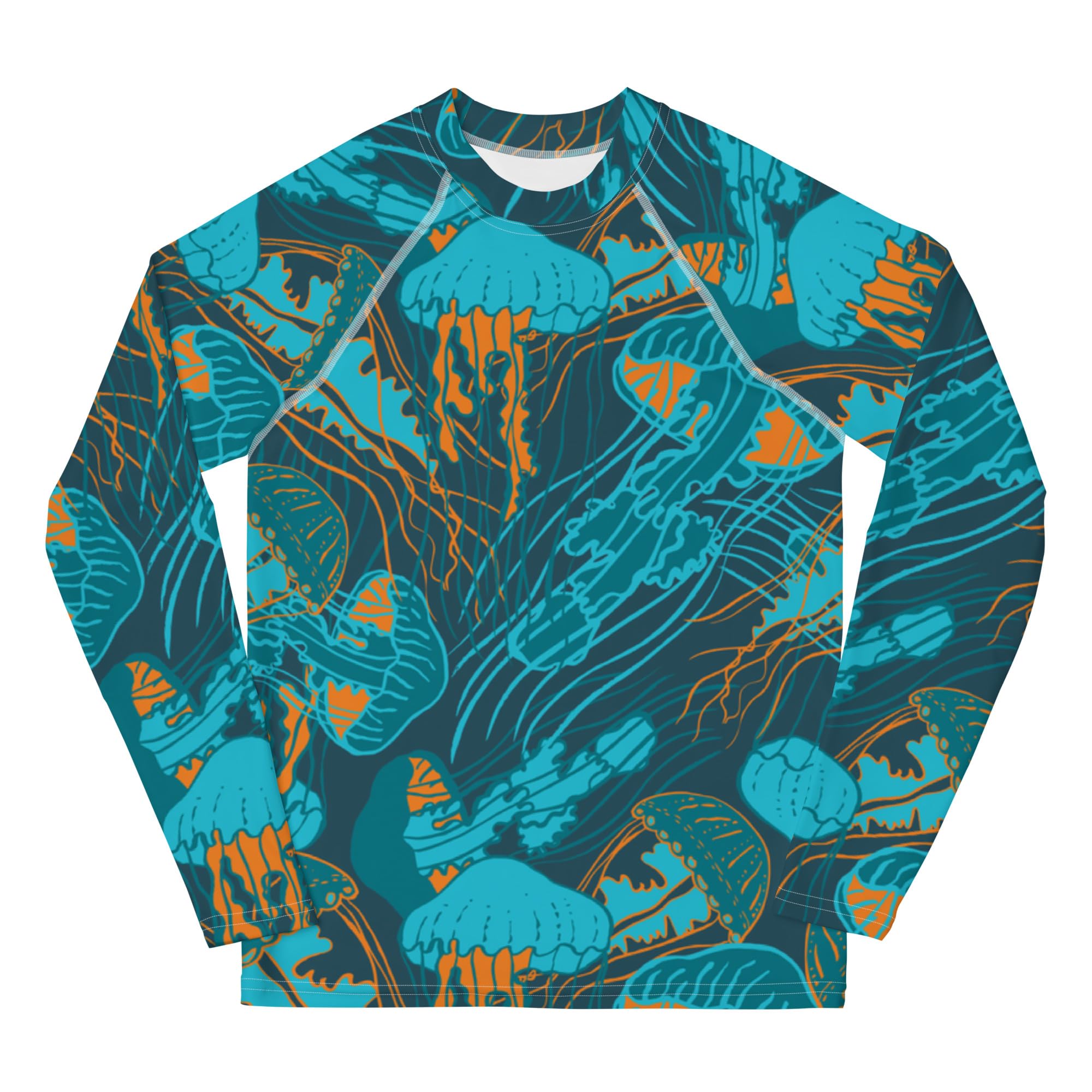 Rashguard Jugend Jungen, Langarm, Badeshirt, Schwimmshirt, Sonnenschutz, Badebekleidung, Schnelltrocknend, UPF 50+, Rash Top mit Print, Rash Guard Shirt, UV Shutz, Jellyfish, 134-158 cm (14)