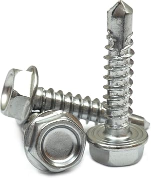 250 #10 x 7/8" Indent HWH Hex Washer Head Unslot, 410 Hardened Stainless Steel #3 Point BSD Self Drilling TEK Sheet Metal Screws - MonsterBolts 250, #10 x 7/8"