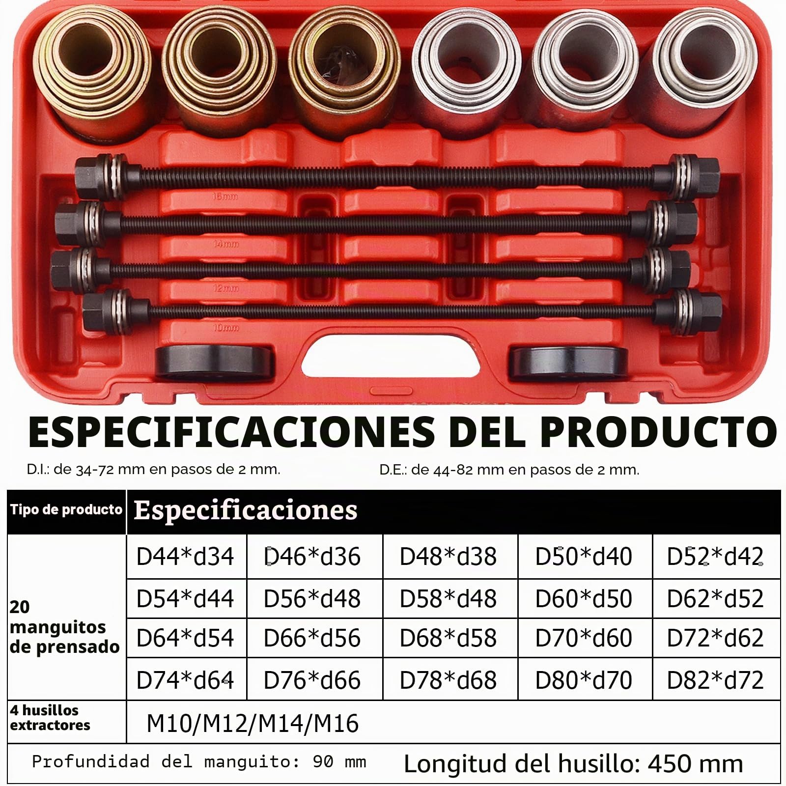 DAYUAN YT-1097 Juego Universal de Manguitos de Presión y Extracción para Montaje y Desmontaje de Cojinetes, Bujes y Retenes, Kit de Herramientas de Garaje, Negro