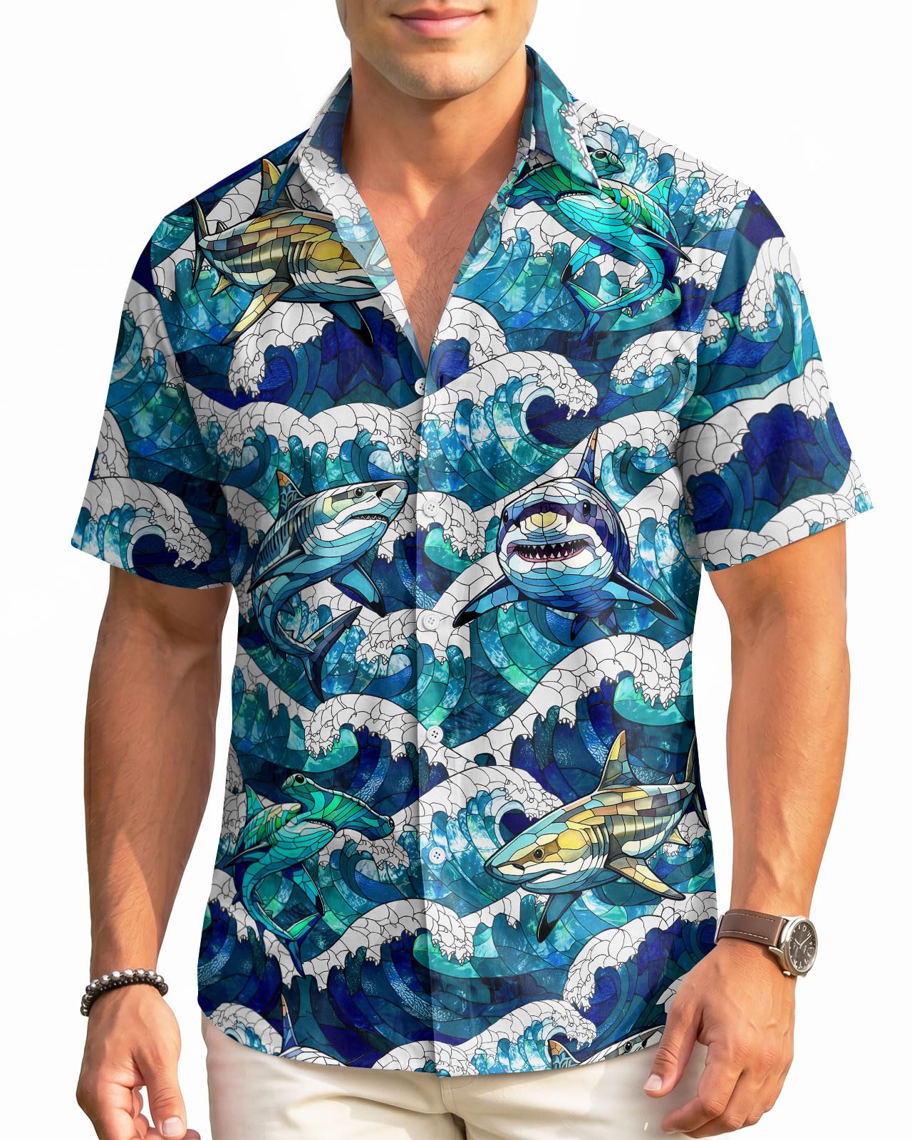 99TIMORO Tropical Printed Men's Hawaiian Shirts Short Sleeve Top