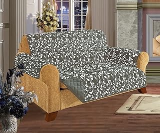 Elegant Comfort Quilted Leaf Design Reversible Furniture Protector for Pet Dog Children Kids with Ties to Prevent Slipping Off, Loveseat Size, Green