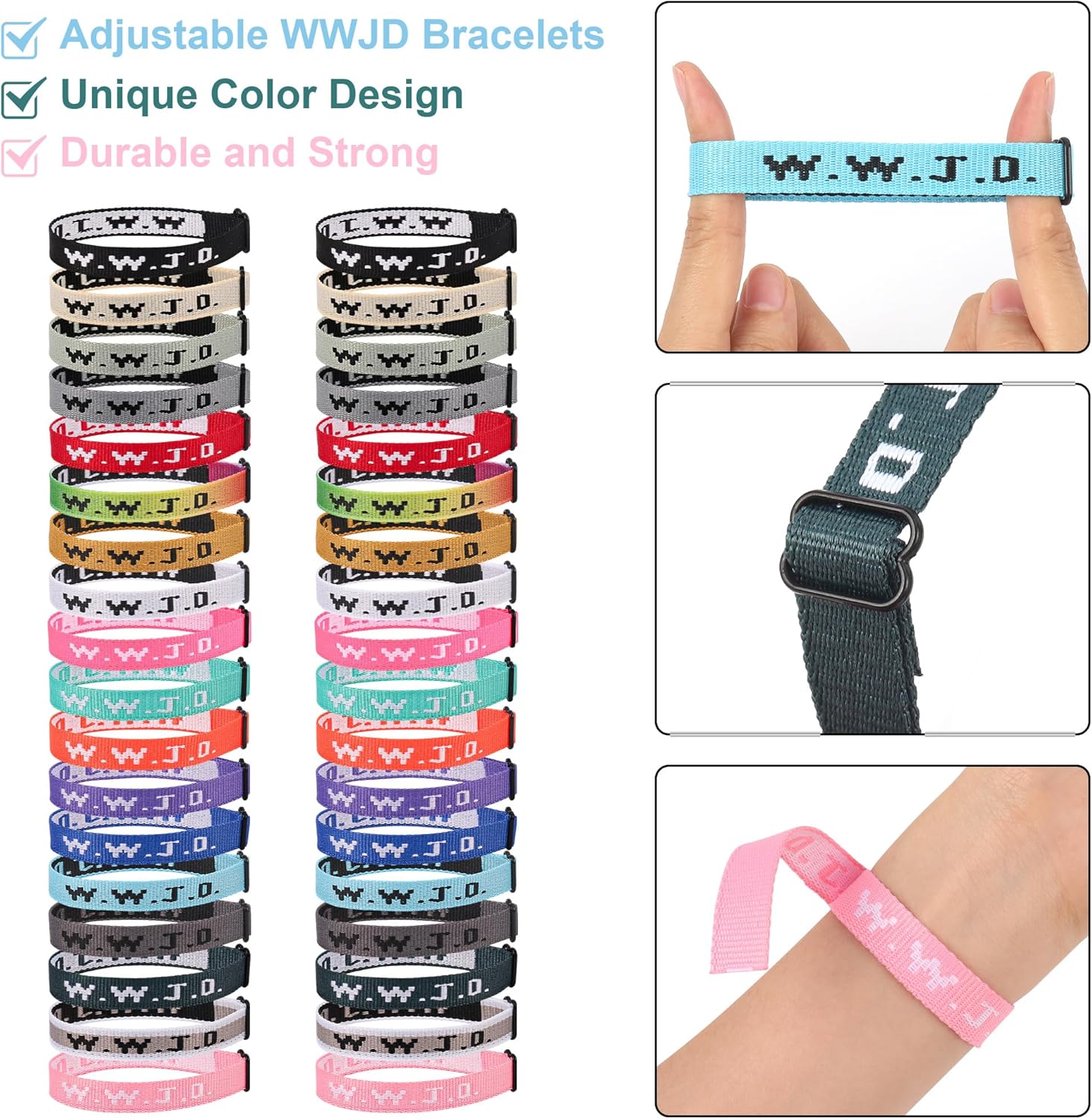 36PCS WWJD Bracelet Pack for Women Men, Christian Jesus Wristbands Bulk Gifts, W.W.J.D Adjustable Bracelets What Would Jesus Do Bracelet - Image 2