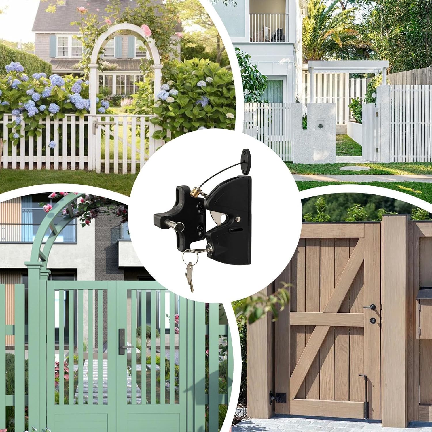 屋外フェンス用ゲートラッチ - 自動ロック式ラッチ,頑丈なプライバシー保護ハードウェア（道具小屋 プール 裏庭 農家 パティオ 納屋