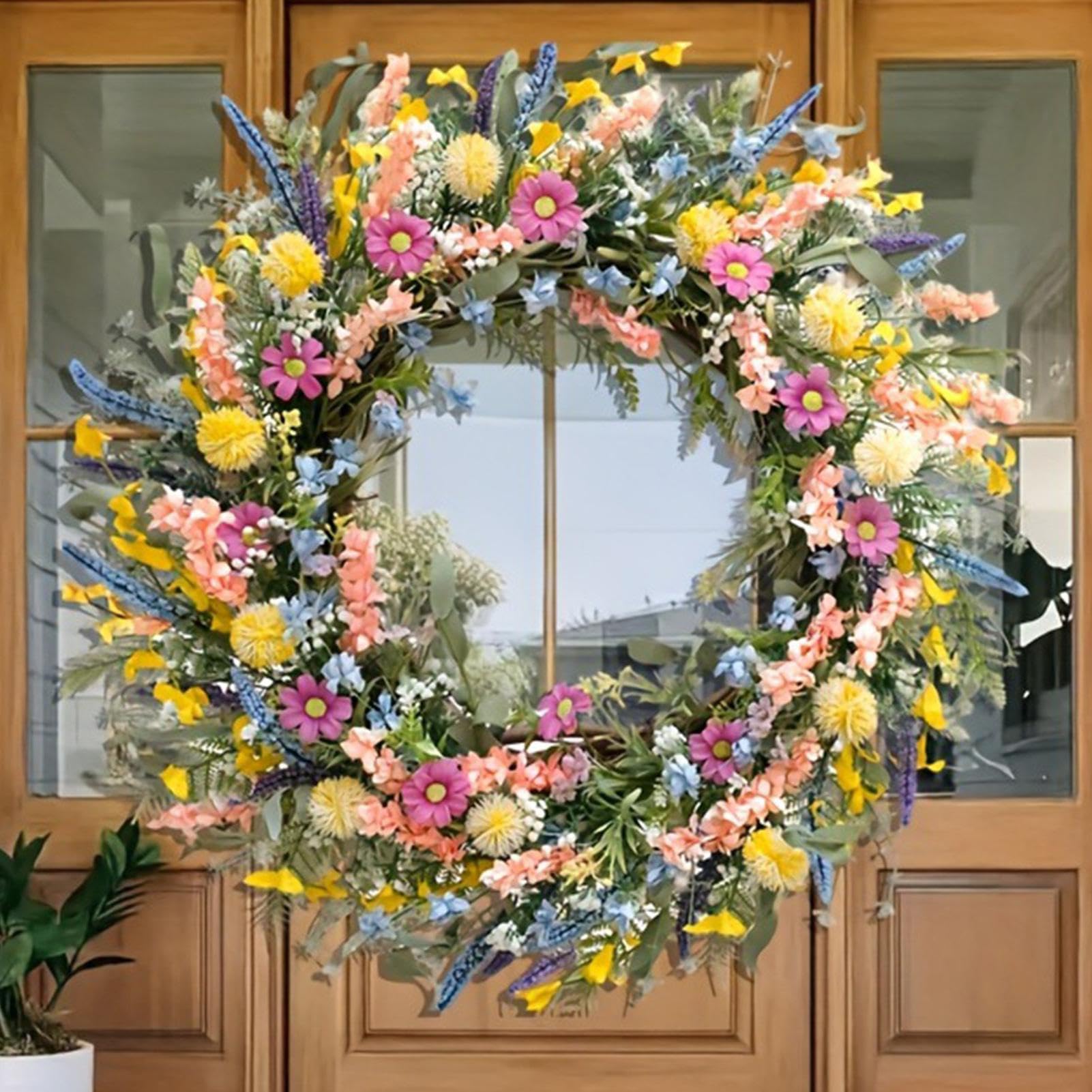 Ghirlanda estiva per porta Realistica, Resistente A Sbiadimento E | Ghirlanda floreale primavera per parete domestica Per Portico, Soggiorno, Camera Da , Cucina, Giardino, Bal