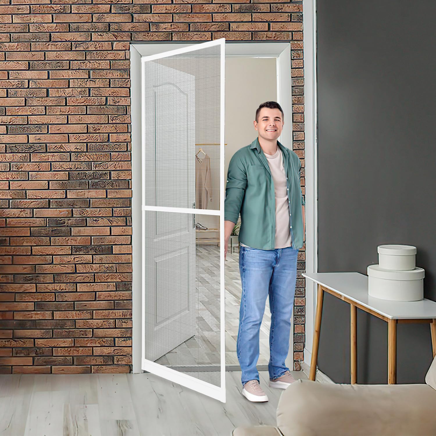 Mosquitera para puerta con marco de aluminio, 120 x 240 cm, para balcón, mosquitera blanca como kit de bricolaje, mosquitera para terraza