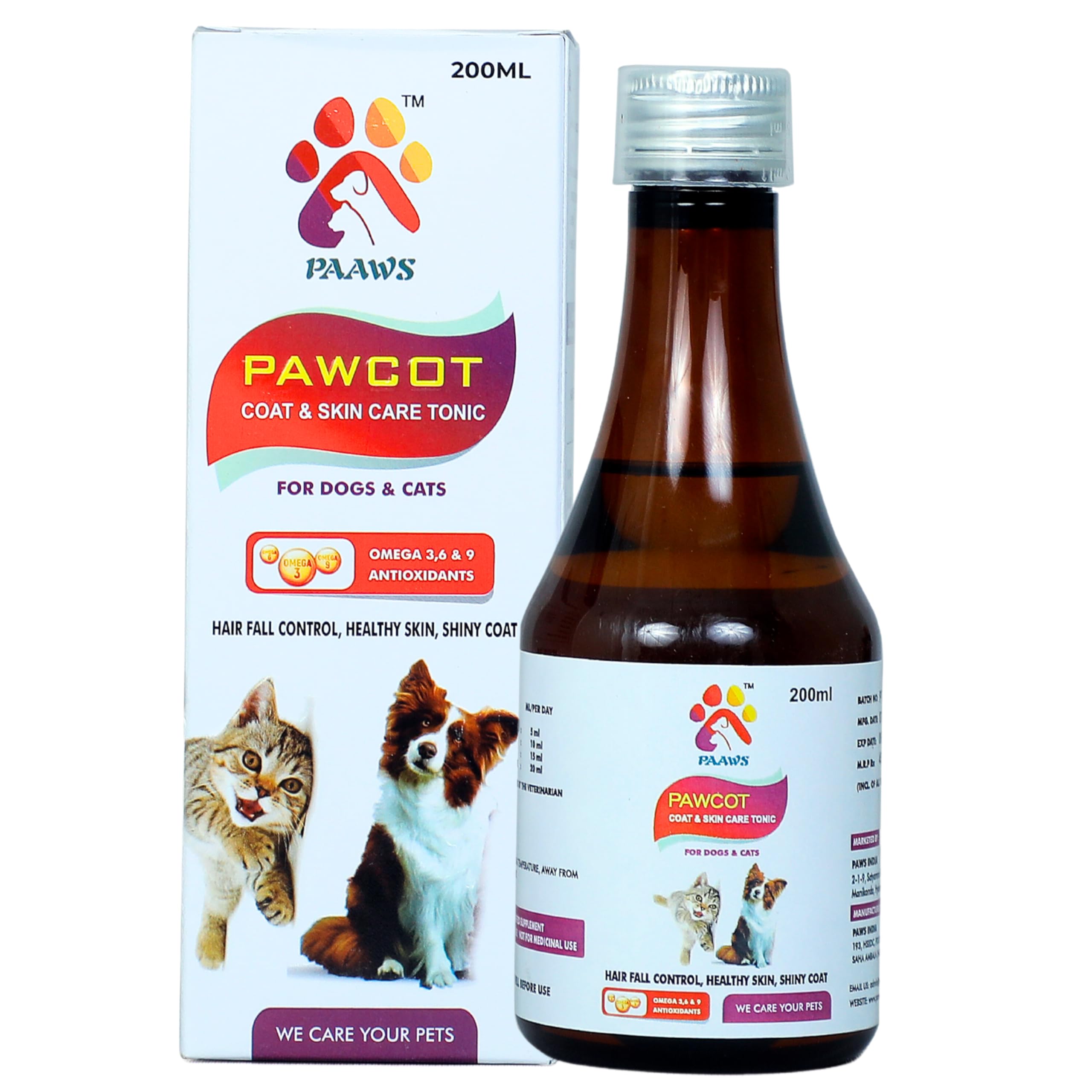 PAAWS pawcot Skin & Coat Supplement for Dogs & Cats | Healthy Skin & Reduced Shedding - 200ml (B0CC9VRWNY) Amazon Price History, Amazon Price Tracker