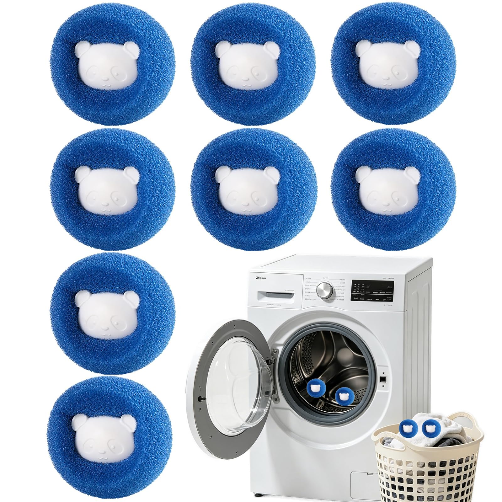 Pet Hair Remover Washing Machine –8PCS Reusable Lint Catcher for Laundry, Effectively Removes Cat, Dog, and Other Pet Hair from Bedding & Clothes (Blue)
