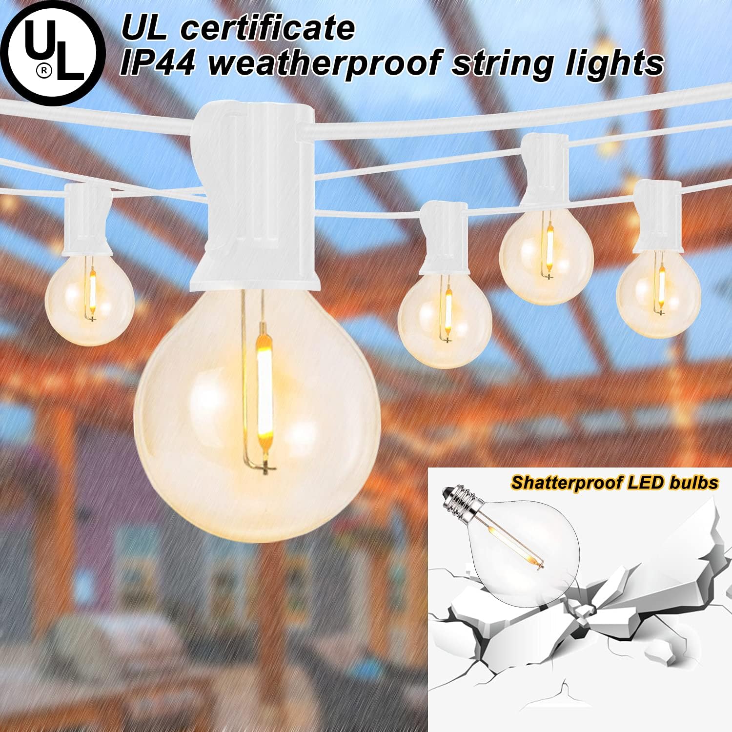 Abeja LED Outdoor String Lights, 50FT G40 Patio String Lights with 52 Dimmable Shatterproof Bulbs, Waterproof Backyard Outdoor Hanging Lights for Backyard, Bistro, Porch, Deck Decor