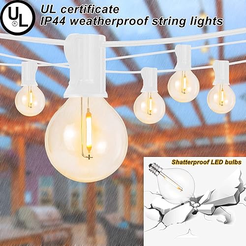 Miniatura 6 de Abeja Guirnalda de luces LED G40 de 50 pies, tira de luces para patio al aire libre con 50+2 bombillas regulables inastillables, luces colgantes