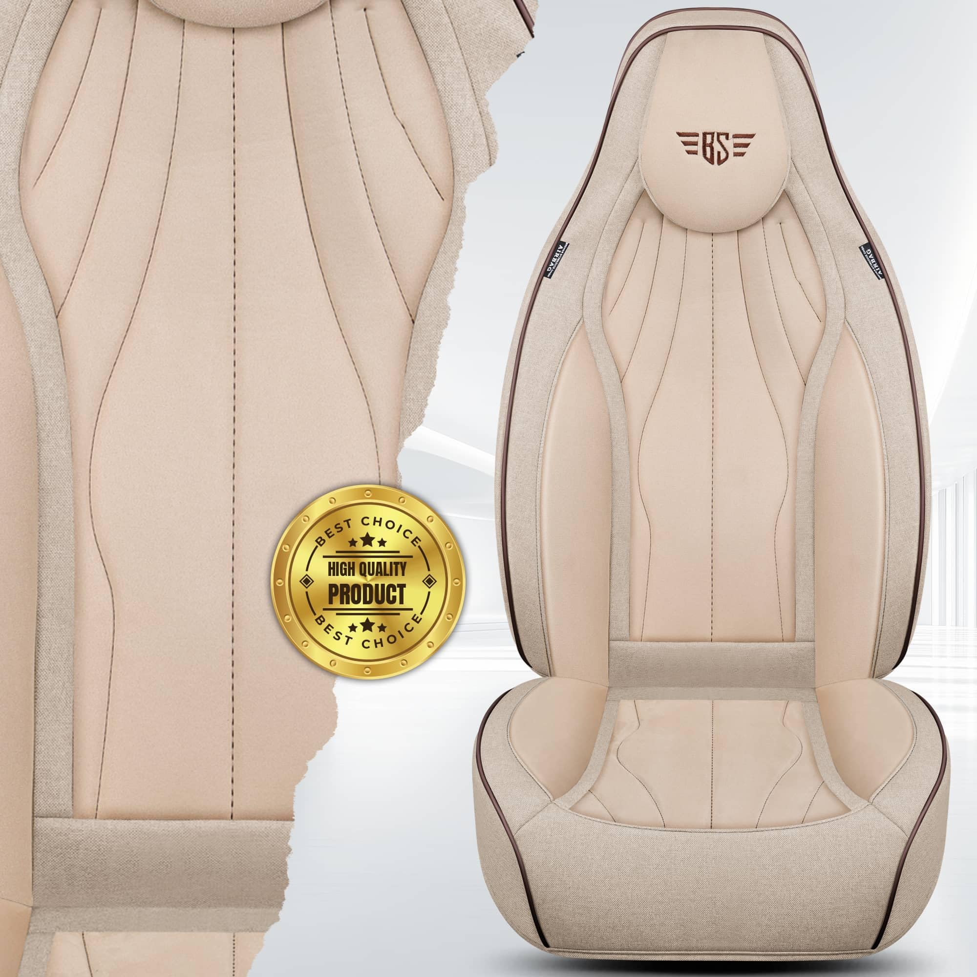 Autositzbezüge Universal für PKW, SUV – Premium Vordersitzbezüge Beige, hochwertig verarbeitet für mehr Sitzkomfort, Airbag-kompatibel, Schonbezüge für Fahrer & Beifahrersitz mit Rückentasche